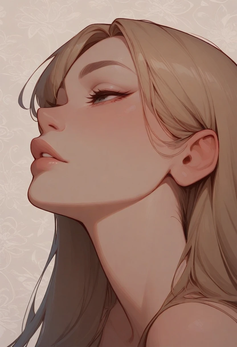 masterpiece, best quality, 1girl, solo, portrait, parted lips, patterned background, stylized