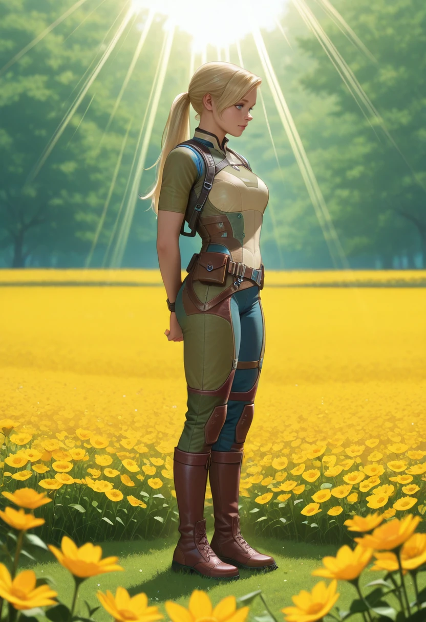 masterpiece, very aesthetic, best quality, absurdres, newest,
<lora:ILMKCassie:1.0>
MKCassie, 1girl, solo, blonde hair, ponytail, blue eyes, long hair, standing in a field of flowers, full body pose, sun rays
