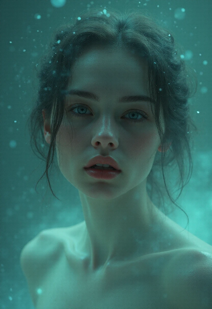 This image is a digital artwork, created in a photorealistic CGI style, featuring a woman with striking, ethereal qualities.