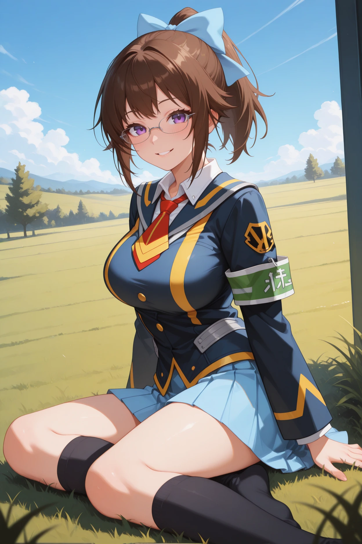 (8k, raw photo, masterpiece, extremely detailed, best quality, professional lighting, high res), beautiful and adorable girl, honma himawari, ahoge, sunflower hair ornament, school uniform, black jacket, plaid skirt, (energetic girl), big smile, BREAK high school, summer, sunflowers, BREAK (8k, raw photo, masterpiece, extremely detailed, best quality, professional lighting, high res), beautiful and adorable girl, a little nsfw, (very partially little nude), (she wears clothes:1.5), clothes, BREAK (she is secretly uncovering just only her one nipple or pussy to the viewer while she wears clothes, she is secretly uncovering just only her sensitive parts of her body:1.3), (she is pulling down bra to show her tits, she is pulling up her skirt to show her pussy:1.3), upskirt, (she has very strong sexual desire), (secretly:1.3), BREAK ((lewd smile), lewd and vulgar face, evil and lewd face, dirty minded, blush, bitch:1.2), (pubic hair:1.3), sweat drop