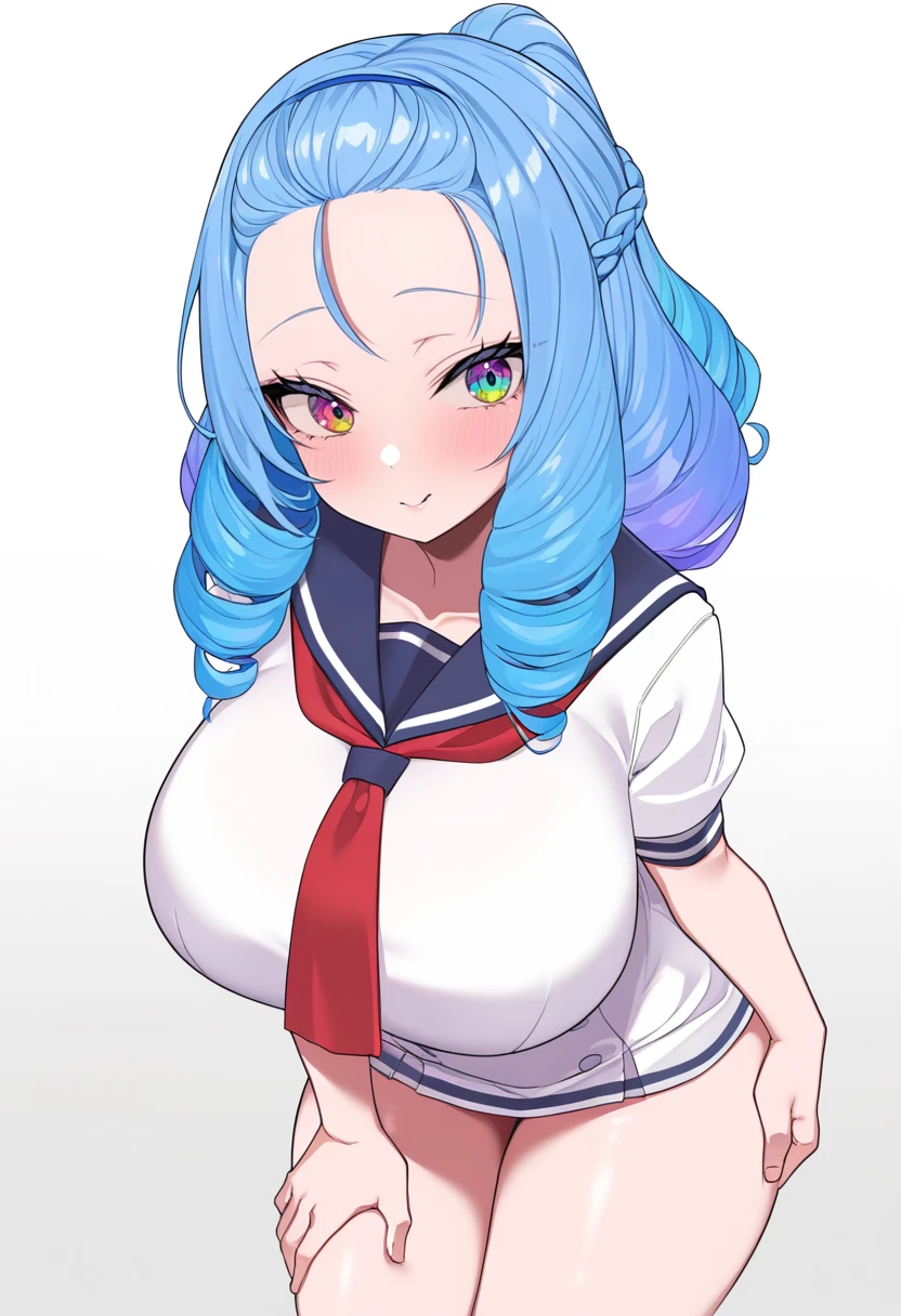 1 Female,High definition,high resolution,Ultra-realistic,8K, kr1, multicolored hair, dyed bangs, long sleeves, bow, pink dress, white vest, white skirt,European,sexy,Upper body close-up,Photographed from the front,Dynamic Angles,private teacher,blush, big tits, (nipples) ,show tits,4k, high resolution, detailed face,((upper body))