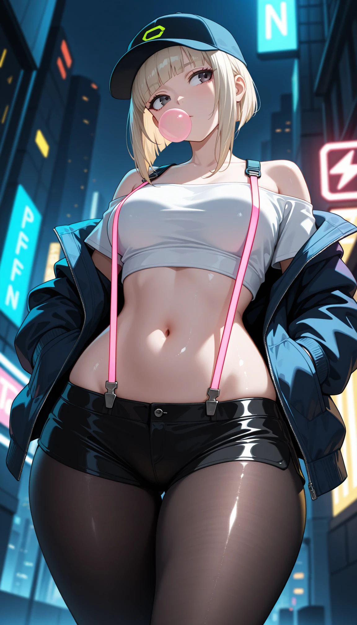 cute hole girl,(((1 girl))),((anime pit girl with extremely cute and beautiful light brown hair walking seductively down the street)),
(big breasts:1.4),sagging breasts,(((light brown wavy hair:1.35,colored inner hair,ear breathing,big hair))),((heterochromia,eye1 brown,day 2 ,Perfect eyes,upturned eyes:1.3,Beautiful detailed eyes,Beautiful finely detailed eyes:1,Great highlight on the eyes:1.2,slanted eyes)),((gordo)),(((olive skin,shiny skin:1.5,shiny skin: 1.5,tanned skin,shiny skin,very shiny skin,shiny body,plastic glitter skin,exaggerated shiny skin))),(spider lower abdomen,narrow waist,wide hip,athletic body,inflated legs,Delicate and detailed fingers,detailed body,detailed arms,human hands,(detailed face)), Synthewave neon color, seductive pose, Cute Neon Synthwave,horny,seductive,erotic,(((NSFW))),
(((pit girl uniform)))(unbuttoned magenta pit girl suit),((magenta clothing)),(((Huge cleavage))),neckline trimming,(detailed suit,Detailed tight clothing),
(dynamic pose:1.0),focus alone,ashamed,centered,Scale to fit dimensions,rule of thirds,
outdoor,((Night vision)),(Very nice neon synth city.,cyberpunk night street Background:1.5,dark sky,thick clouds),future vehicles,((neon lights)),thick clouds,(cyberpunk style,neon lights, (synthwave theme background), street),(((detailed background:1.25))),
(Best Quality),(high resolution),(sharp focus),(ultra detailed),(extremely detailed),(Very high quality works of art),8k_wallpaper,(extremely detailed CG 8k),(very good 8K CG),((hyper super ultra detailed perfect piece)),flawless,(((Masterpiece))),illustration,vibrant colors,(intricate),High contrast,Selective lighting,double exposure,HDR (High dynamic range),Post processing,background blur,
