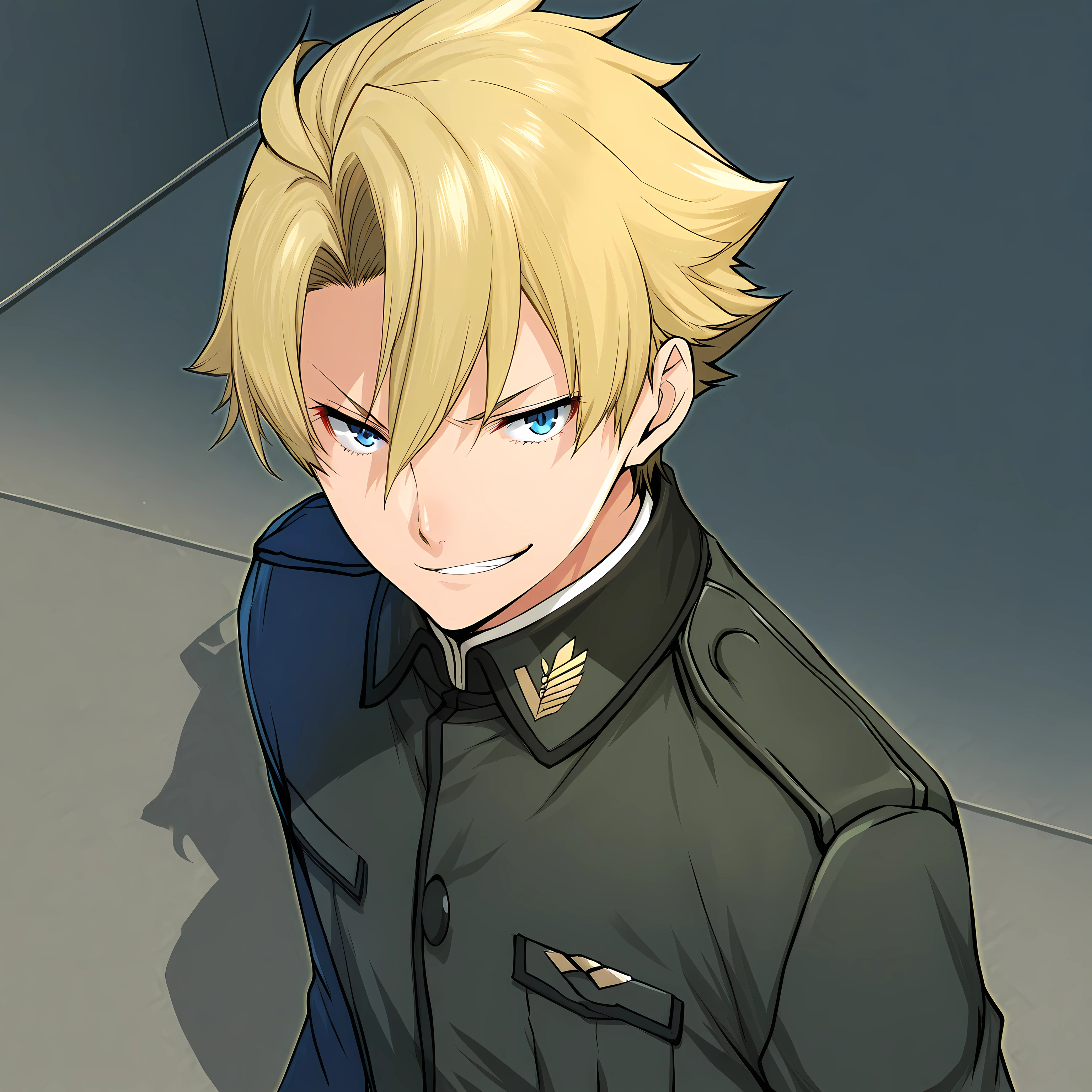 katsumi_enami_style, 1boy, short hair, blonde, blue eyes, looking at viewer, military uniform, smirk, city background,
<lora:XL-KatsumiEnamiStyle-ILXL:1>, (masterpiece),(best quality),(ultra-detailed),(best illustration),(best shadow),(absurdres),(detailed background),(very aesthetic),