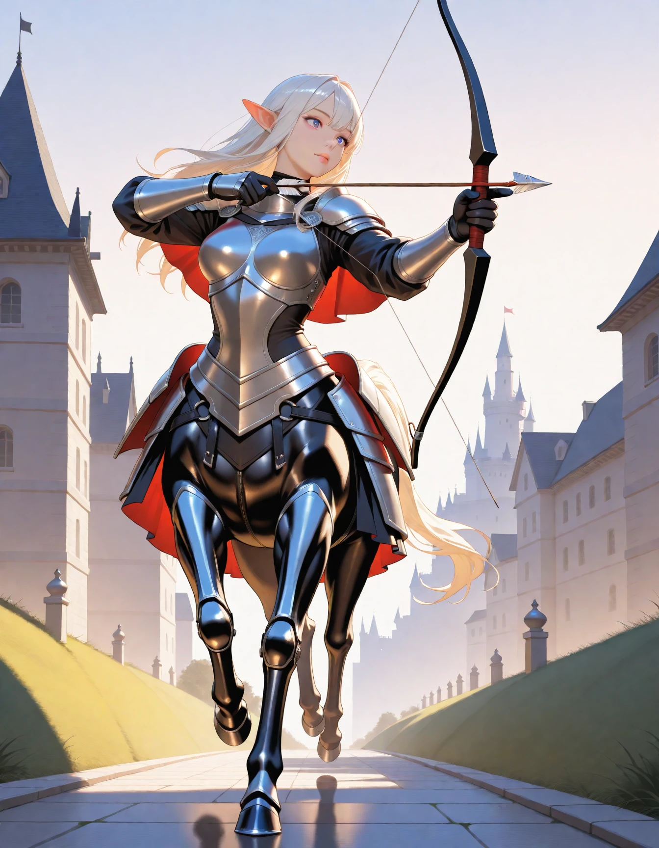 masterpiece, best_quality, very_aesthetic, highres, absurdres, ultra detailed,
<lora:negXL:0.5>
centaur, taur, solo, holding weapon, monster boy full armor
holding arrow and bow , aiming
outdoors,castle,
running,
hug from behind,
extremely detailed eyes, eyes, fantastic details full face, lips,
close-look,
vivid color theme, oil painting \(medium\), realistic
trending on artstation, pixiv, cgsociety, hyperdetailed Unreal Engine 4k 8k ultra HD,