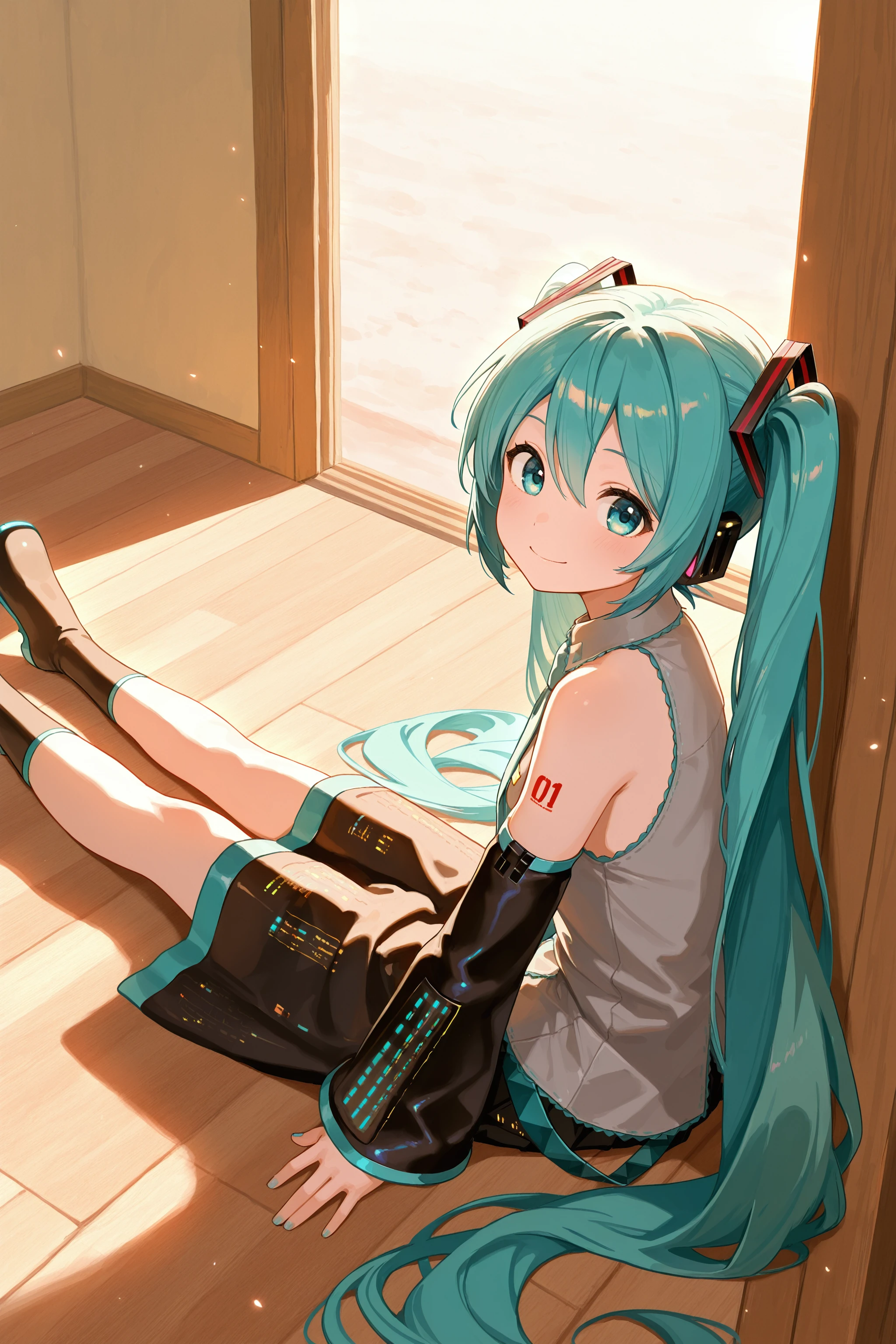 masterpiece, best quality, absurdres, safe
1girl, hatsune miku, outstretched legs, full body, on floor, sitting,
looking at viewer, from side, smile
<lora:outstretched_legs_il_2_v2_final:1>