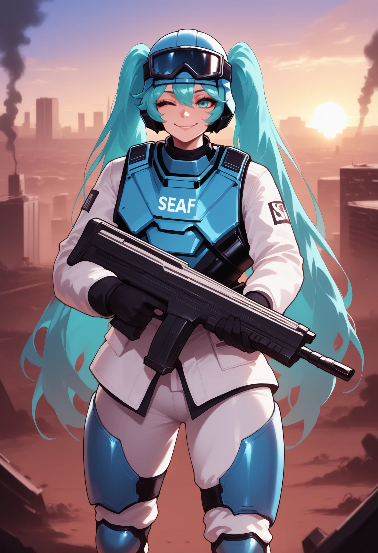 (masterpiece、top-quality、top-quality)、pixels、Pixel art、hiquality、Girl in sexy bikini swimsuit running、explosions、loimu、story、big explosion、Cyber Headphones、Silvery hair、poneyTail、Purple eyes、Super explosion、Have a gun、Street、large full breasts、bustup
