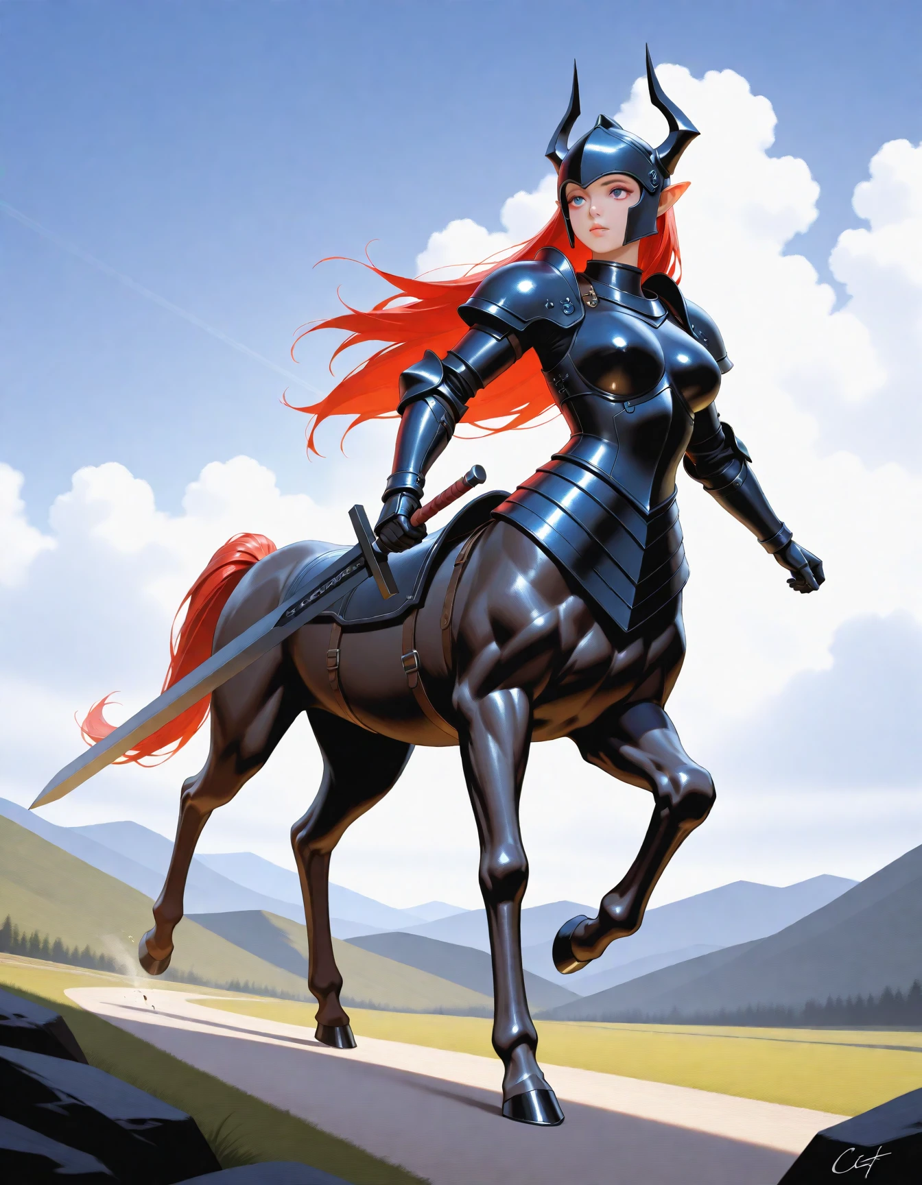 masterpiece, best_quality, very_aesthetic, highres, absurdres, ultra detailed,
<lora:negXL:0.5>
centaur, taur, solo, holding weapon, monster girl full armor
holding buster sword,
outdoors,cloudy sky,
running,
from side,
extremely detailed eyes, eyes, fantastic details full face, lips,
close-look,
vivid color theme, oil painting \(medium\), realistic
trending on artstation, pixiv, cgsociety, hyperdetailed Unreal Engine 4k 8k ultra HD,