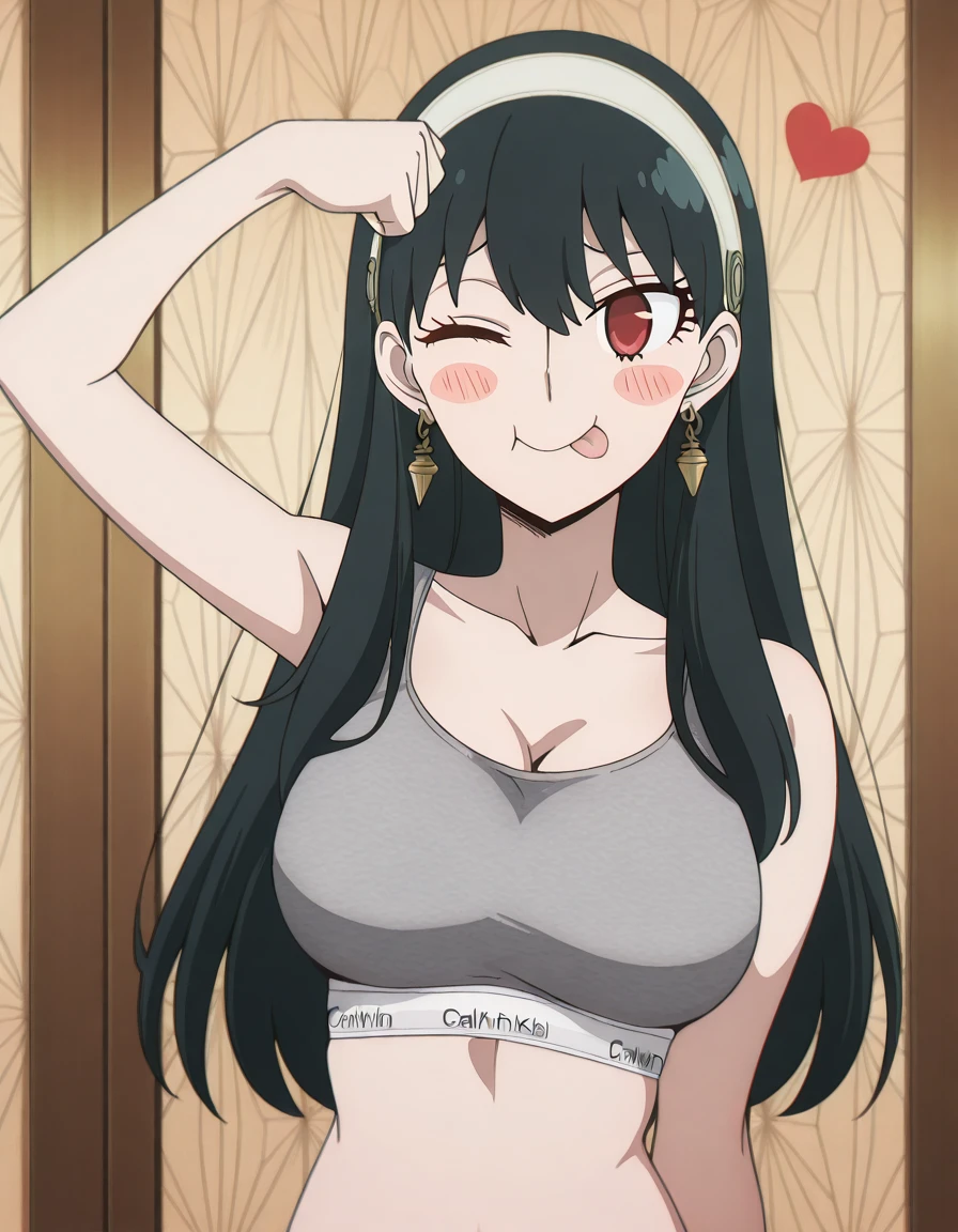 Girl with long black hair, showing your breasts