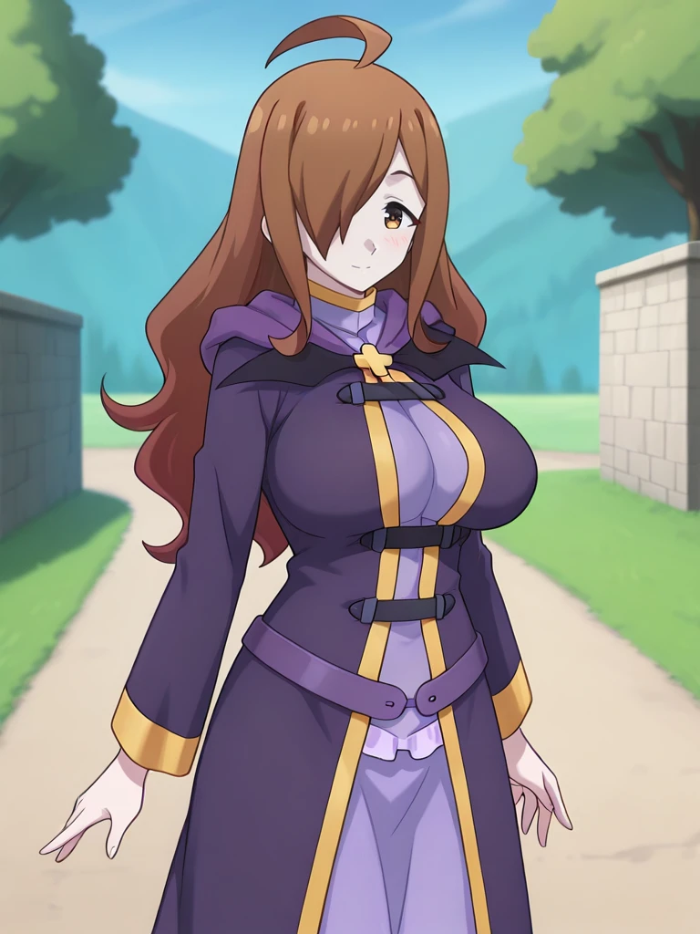 32k, Super-Resolution, professional, masterpiece, best quality, absurdres, award winning, Digital Art, very aesthetic, absolutely eye-catching, Cinematic Lighting, 16-bit RGB, character focus, perfect anatomy,body blush, perfect hands, ultra detailed, soft skin, Ray Tracing Global Illumination, Depth of Field, Cinematic, Ray Tracing Reflections, Concept Art, breathtaking, White Balance, F/2.8, Perspective, detailed gorgeous body, detailed gorgeous background, Anti-Aliasing, <lora:StS-Illustrious-Detail-Slider-v1.0:3>,extreme details, RTX, <lora:dynamic-pose-illustriousxl-lora-nochekaiser:1>, (dynamic pose), <lora:NSFW slider PXL_last:3>, cowboy shot, <lora:wiz:1>, wiz,wiz \(konosuba\), long hair, light brown hair, hair over one eye, bangs,ahoge, brown eyes, anime screenshot, large breasts,wizDress, bat wings, cross, purple long dress, long sleeves,, hood, hood down, jewelry, latin cross, purple robe,outdoors,