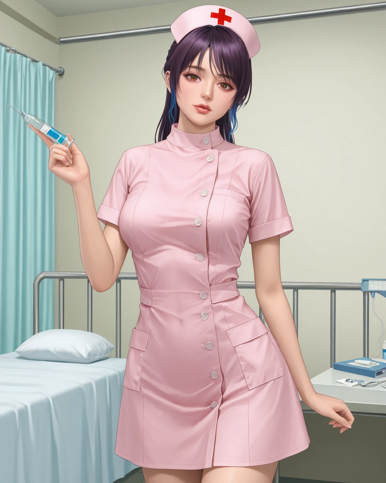 shandy \(doax vv\),lips,cowboy shot,nurse,