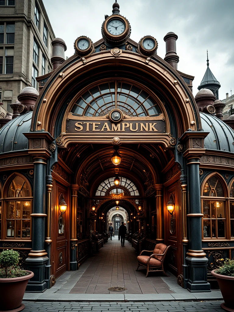 Steampunk building. Archway. A building sign: "STEAMPUNK".
stmpnkCE_style