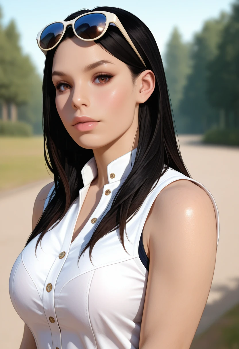 masterpiece, very aesthetic, best quality, absurdres, newest, solo,
<lora:ILMEAshley:1>
MEAshley, 1girl, long hair, black hair, brown eyes, looking at viewer, sunglasses, eyewear on head, blurry background, realistic, outdoors, sleeveless, depth of field, shirt