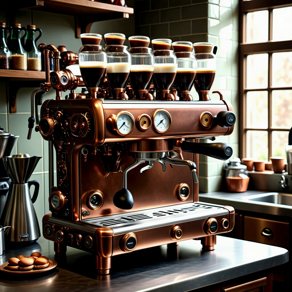 A steampunk Espresso machine in the kitchen.
stmpnkCE_style