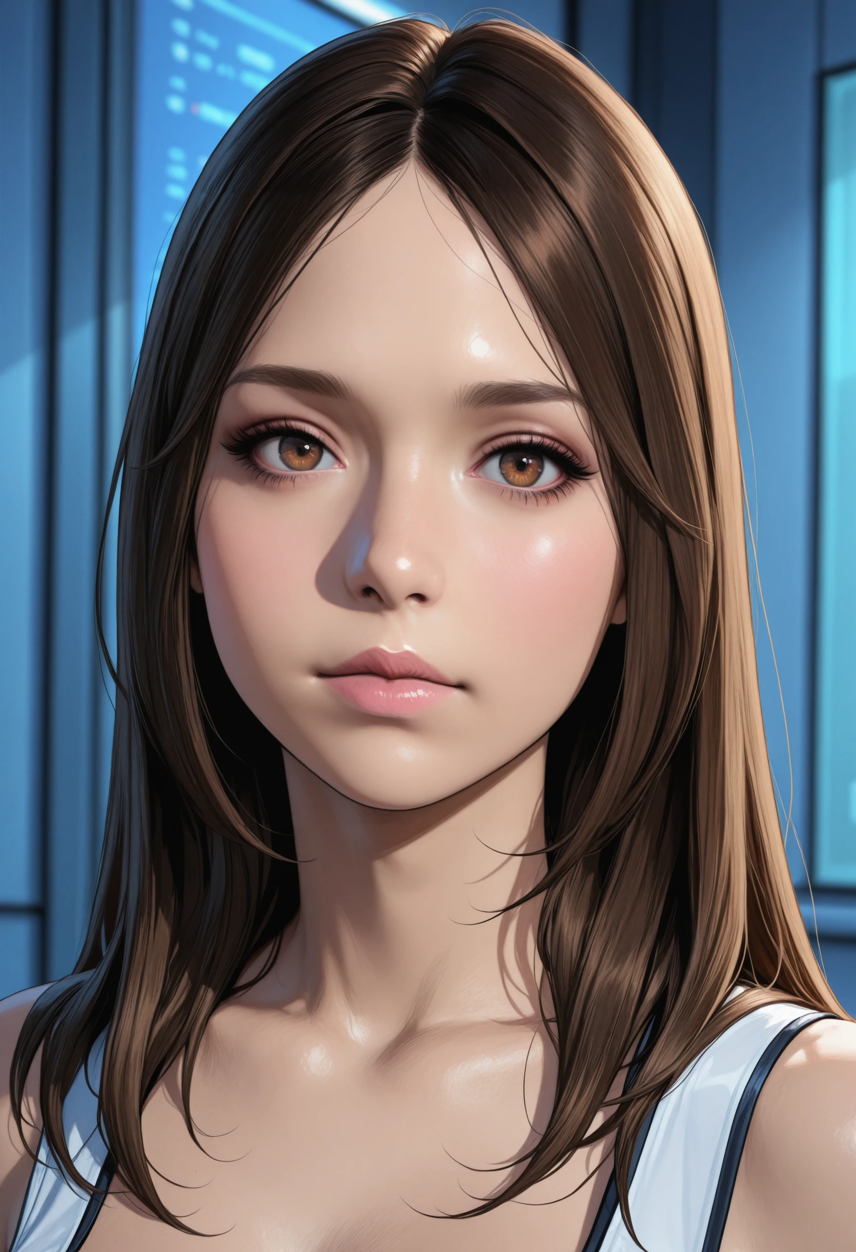 masterpiece, very aesthetic, best quality, absurdres, newest,
<lora:ILMEDiana:1>
MEDiana, 1girl, brown hair, brown eyes, long hair, closed mouth, looking at viewer, portrait