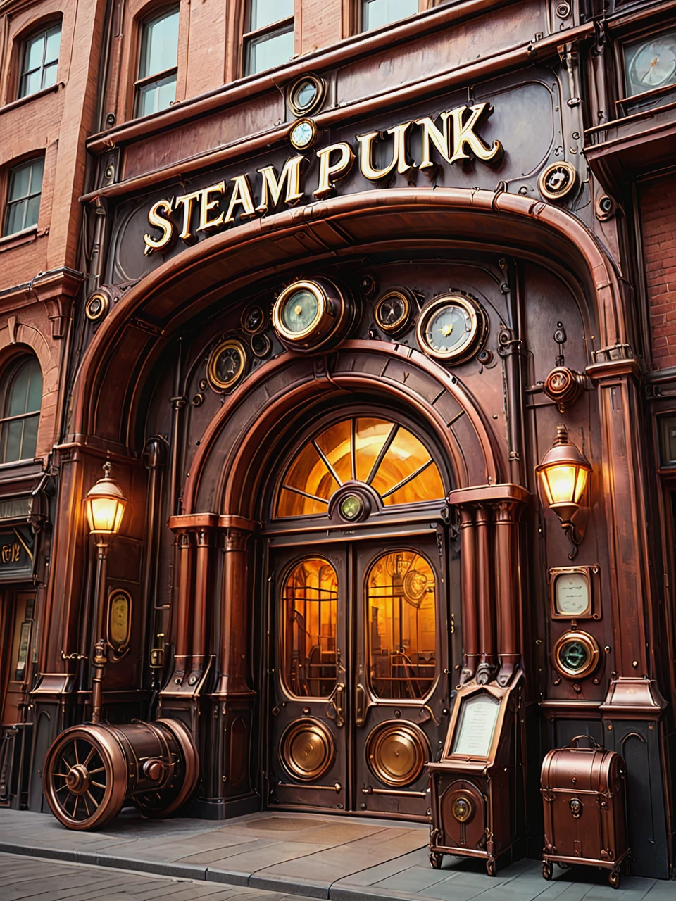 Steampunk building. Archway. A building sign: "STEAMPUNK".
<lora:Steampunk01_CE_XL_200-OT:0.4> stmpnkCE_style
<lora:TextTitle01a_CE_XL_300-OT:0.6> texttitle