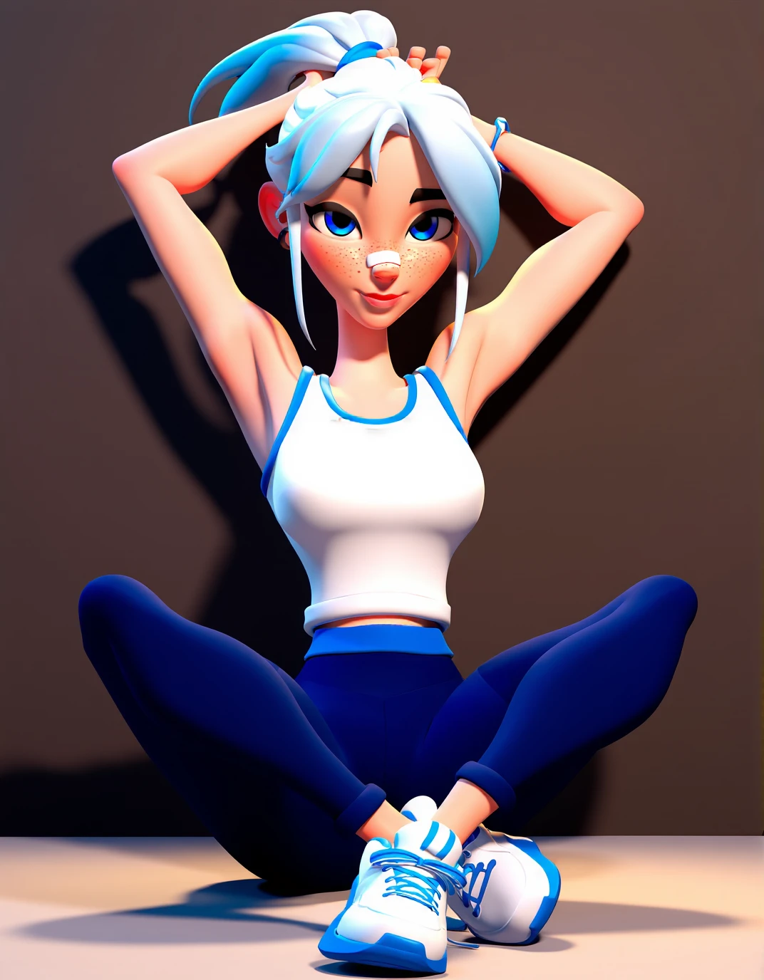 ink painting style, sketch, dynamic image of a teenage girl (14 years) with a slim teenage body(flat chest:1.3), Silver (gray-haired) tousled semi-long hair , blue eyes with a deep, heavy look of a man who has seen some bullshit, wearing a khaki T-shirt, tight little tight cycling shorts and sneakers, bruises, Abrasions, plaster on knees, A play of chiaroscuro
