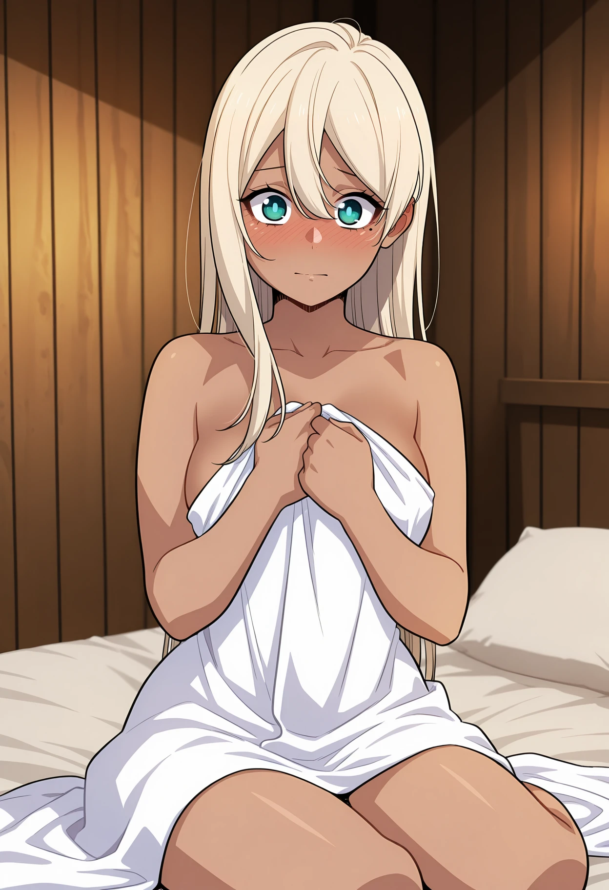 ((masutepiece)), ((Best Quality)), (Ultra-detailed), Anime style,on the bed,Cute little girl s, 1girl in, Solo, Nude 00, ((Beautiful eyes)), Smile, ((Open chest)), ((Cute nipples))