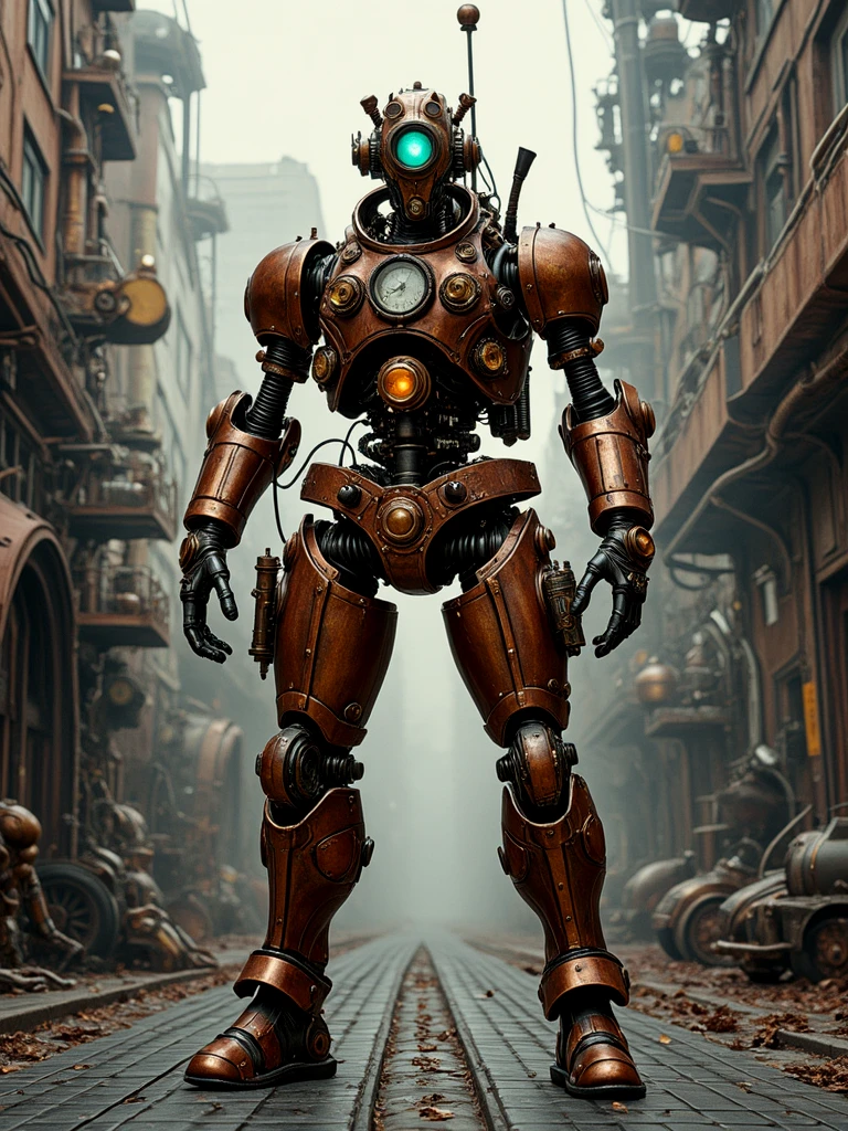 A steampunk Metal Gear Solid robot. Industrial city setting.
stmpnkCE_style