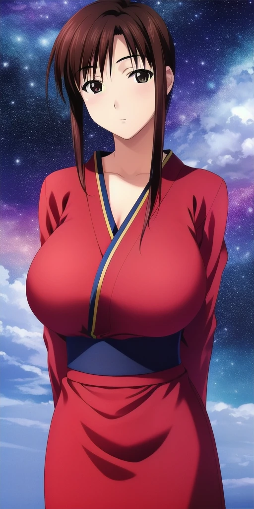 <lora:EclairV3:0.7> kgeclair, huge_breasts, standing, solo, cross_earrings_single_earring, kimono, starry_sky,, masterpiece, best quality, detailed face, detailed eyes, highres,