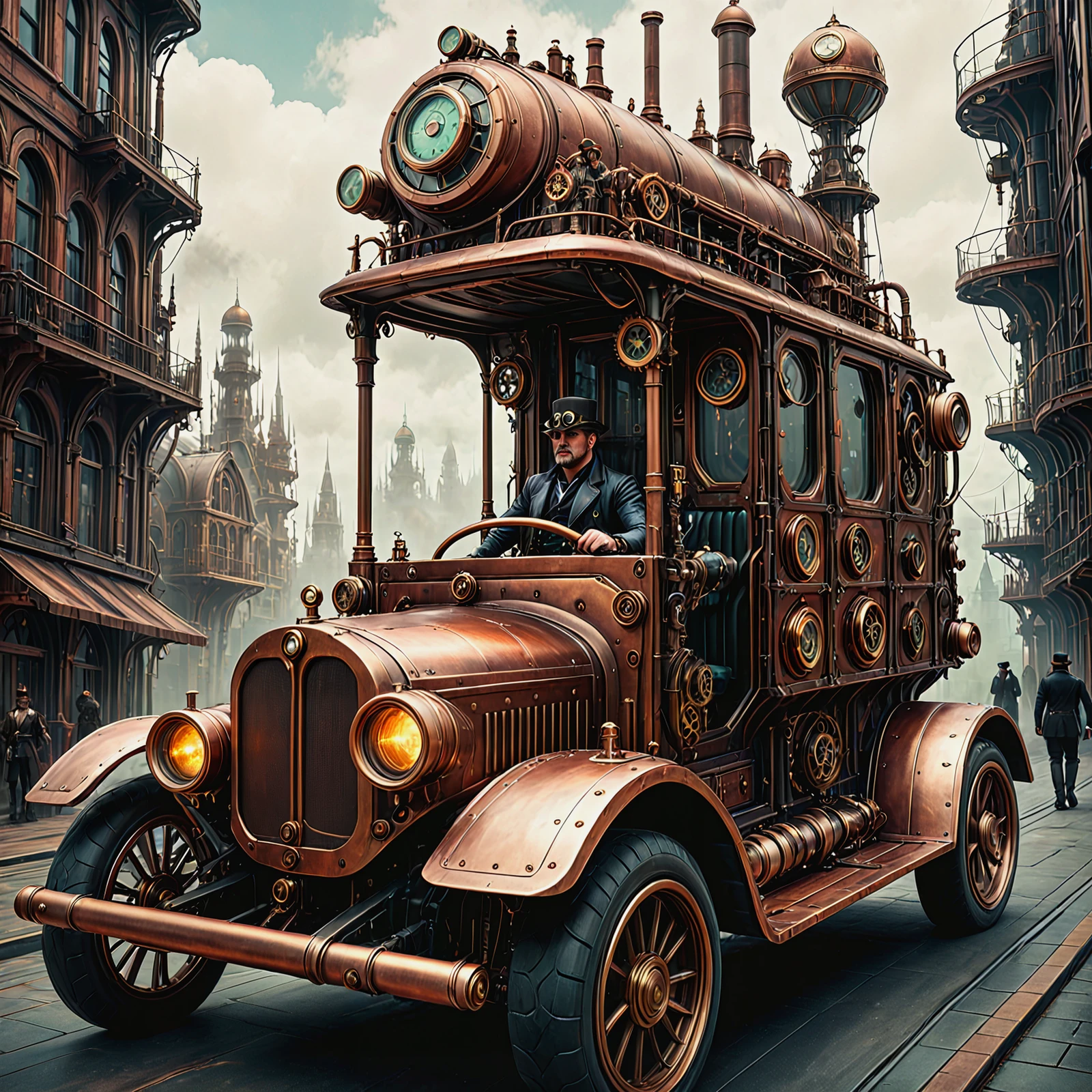 A man at the controls of a steampunk truck in a dystopian world.
<lora:Steampunk01_CE_XL_200-OT:0.6> stmpnkCE_style
