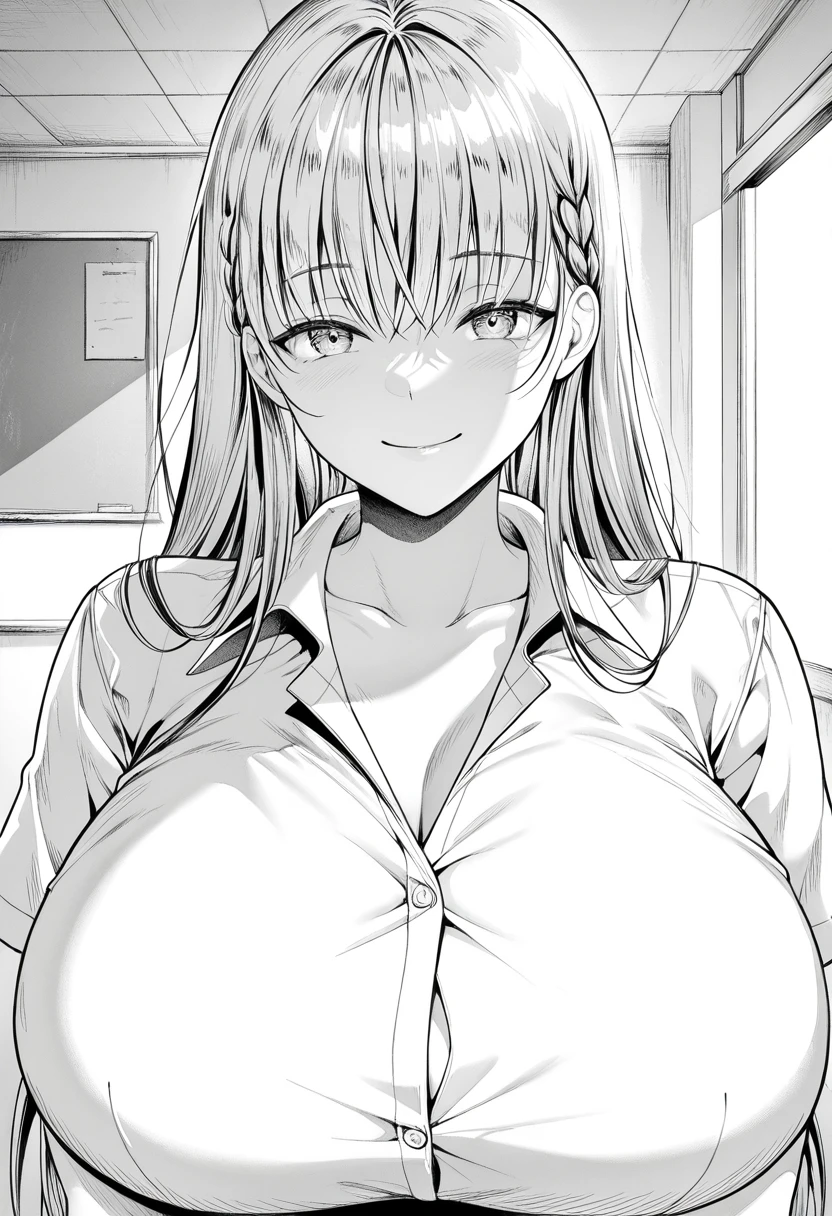 girl,sexy,grinning,long ponytail,wearing a bra,sweating,looking at viewer, shocked 
