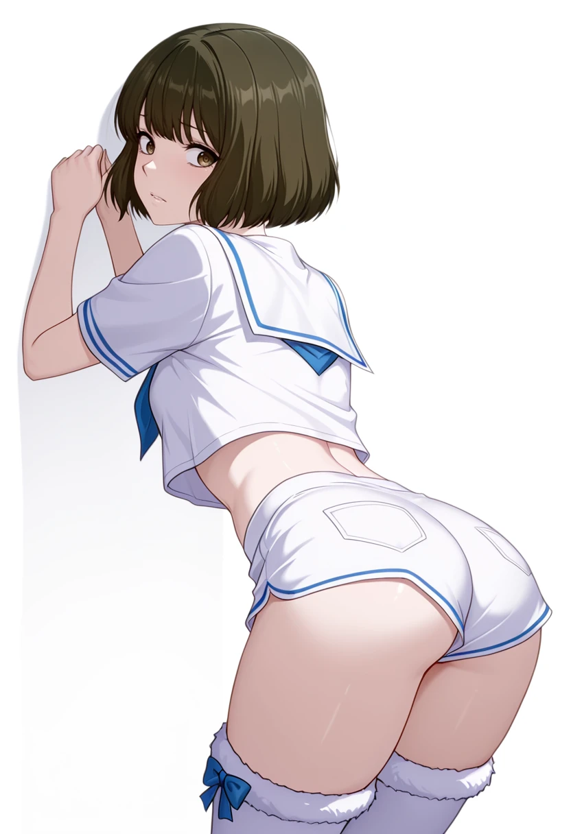 ((cute, 1 Girl, Liza, workshop, Alchemist, )),(((Nude:1.5)))、woman,Cowboy Shot, (((white background))) 、Best image quality, high quality, The background is clear，きれいなwoman, Japanese, detailed, detailed eyes, detailed skin, Beautiful Skin, 超High resolution, (reality: 1.4),とても美しいwoman, A little younger face, Beautiful Skin, thin, (Ultra-photorealism), (High resolution), (8K), (非常にdetailed) 、(Beautiful and detailed eyes), (非常にdetailed), (detailed face), Displaying the viewer, Fine details, detailed face, (((smile:1.4))),Straight,Looking Ahead, StraightLooking Ahead, Photo Real,Hairstyle: ponytail、((((short hair:1.5))),Brown Hair、smile、Very delicate body、Very flat chest、hair over one eye, from below,(Kneel, On all fours:1.2), ( Looking at the audience:1.4), (Stick your butt out:1.2), Dutch Angle、Normal limbs、(((Kneeling)))、Normal limbs