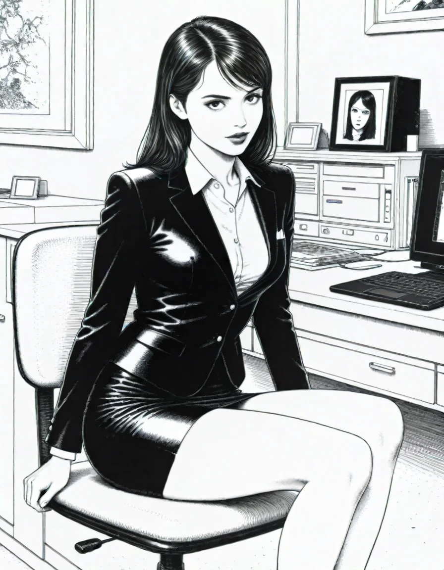 masterpiece, best_quality, very_aesthetic, highres, absurdres, ultra detailed,
<lora:negXL:0.5>
<lora:Erotiqueink_IL:1>
1girl, office lady, suit,sitting, desk,mon
simple background,
japan ,
( crosshatching, erotique ink:1.2) greyscale, monochrome, western comics \(style\), lewd,pinup \(style\), retro artstyle, 1950s \(style\),
