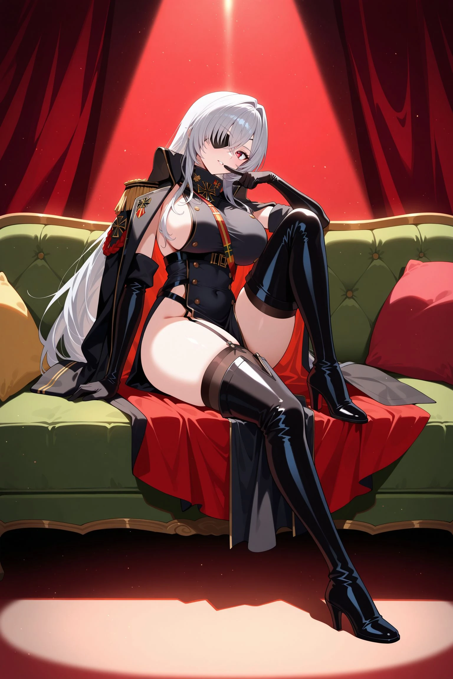 A woman with big breasts, big-ass, White hair, full body image