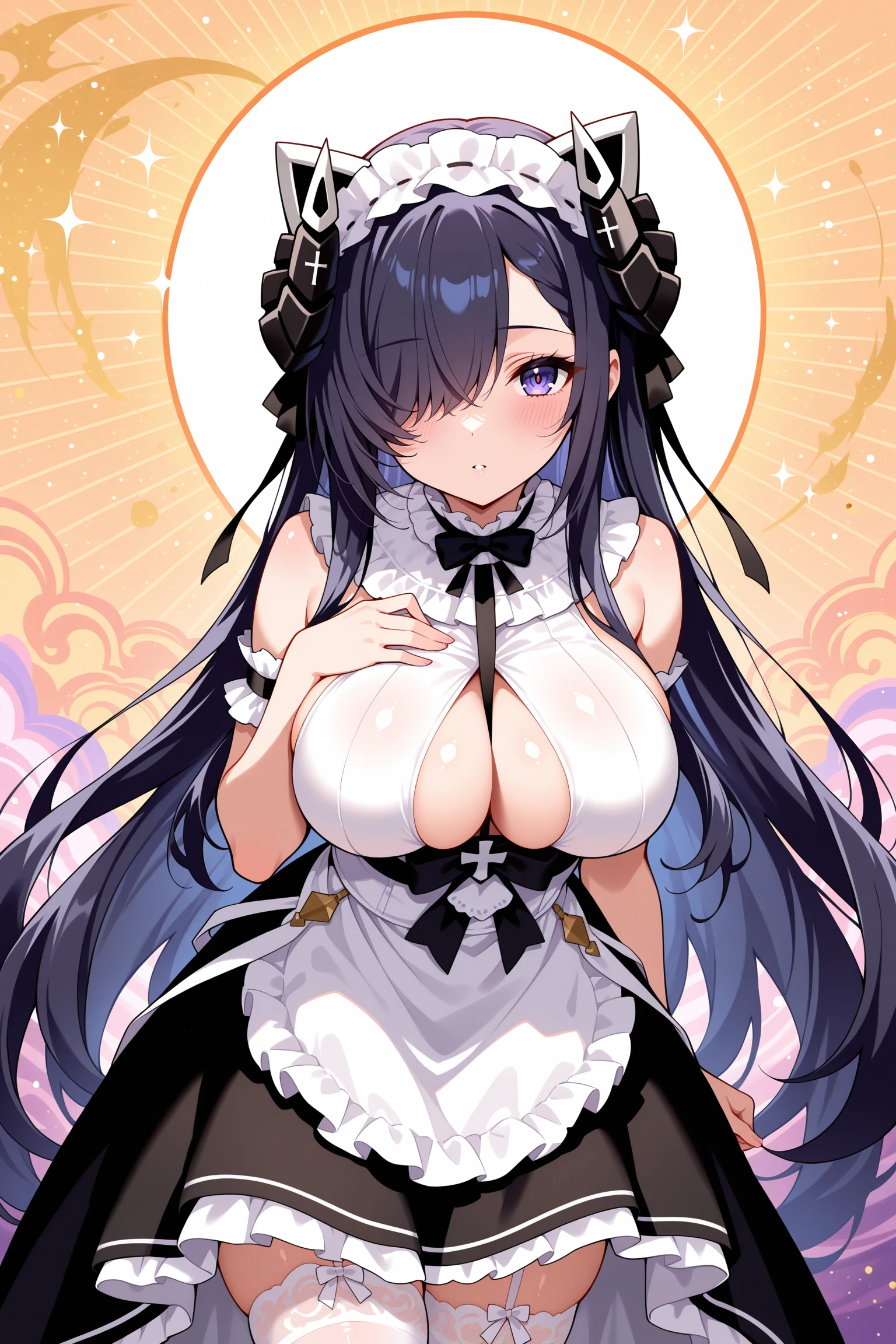 nsfw, 1girl, penis, paizuri , titfuck, cum, penis touching breast , white skin female, white nipples, masterpiece, best quality, illustration, miracle tou, gothic castle,throne room, upper body, black dress, hair ornament, flower, big breast, naked, super white skin, pale skin, pale nipples,big nipples, puffy nipples, jewelry, evil smile ,black hair, red eyes, long hair, perfect nipples, blushing, upper body picture, mad smile, people in background, black hair, black clothes, detail penis,