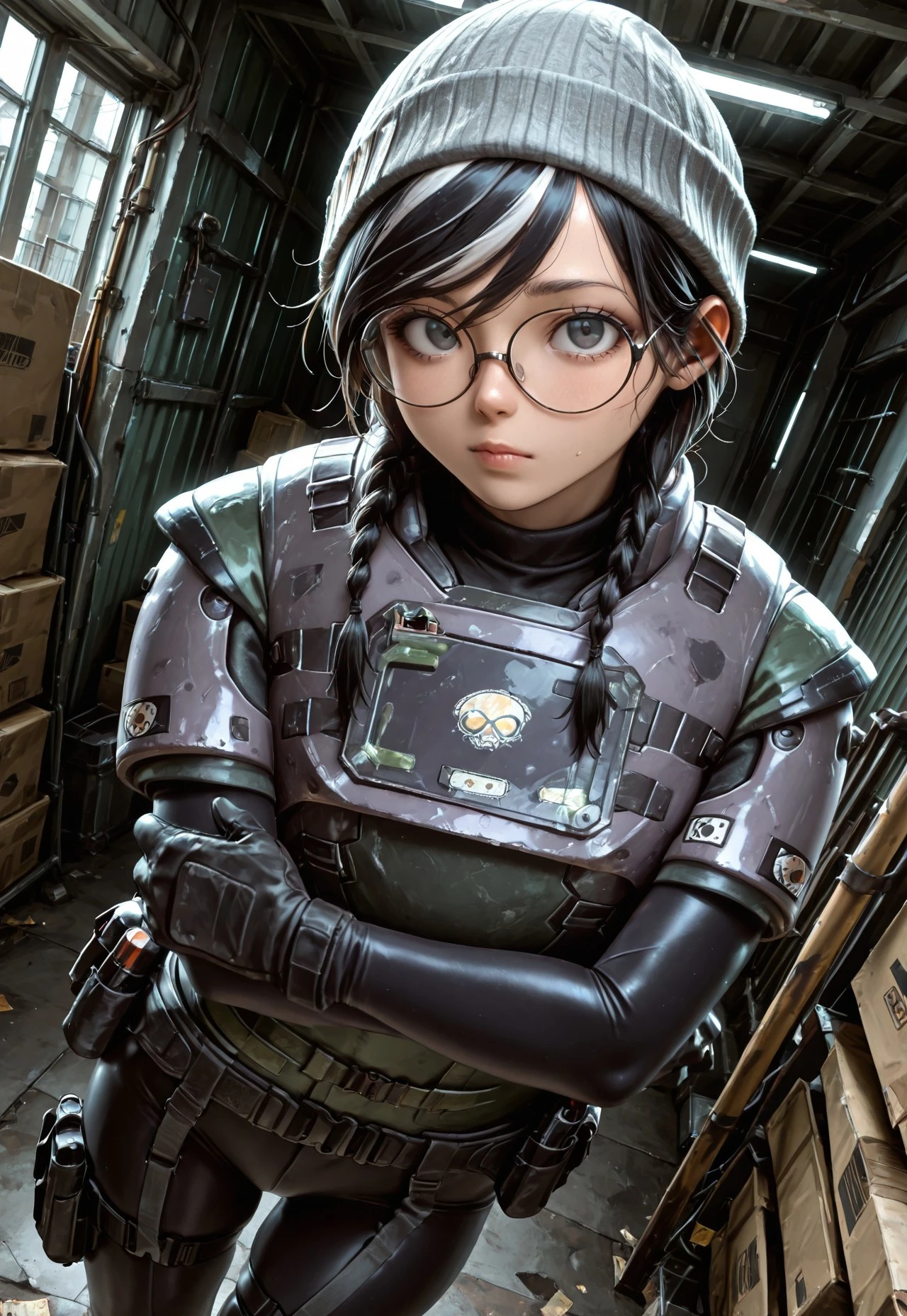 a nijibot with bunny - ears <lora:nijilorabunny:0.75>
wearing scifi samurai armor, big warm smile, (surprised face), a huge diamond necklace, wearing huge black scifi cyberpunk mask and goggles, carrying katana, very detailed