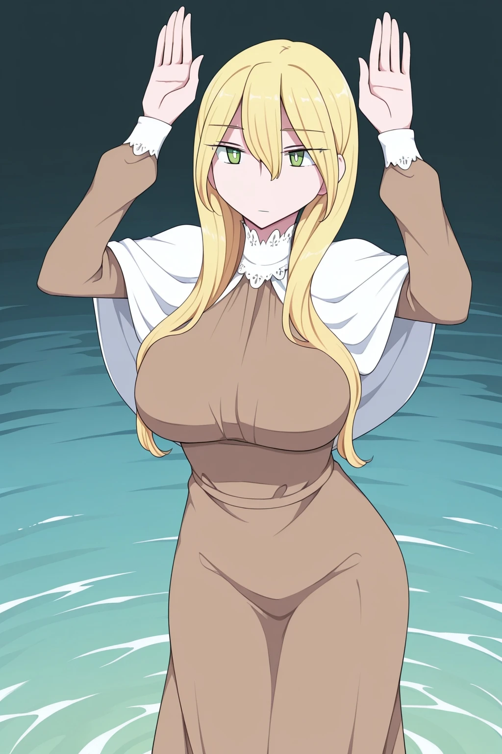masterpiece full body toe to head beautiful woman butler, 1soloMILF BIMBO full body black uniform wearing a big belt (Nylon Belt for Women) (plain background) bracelets strong body standing by wooden pole