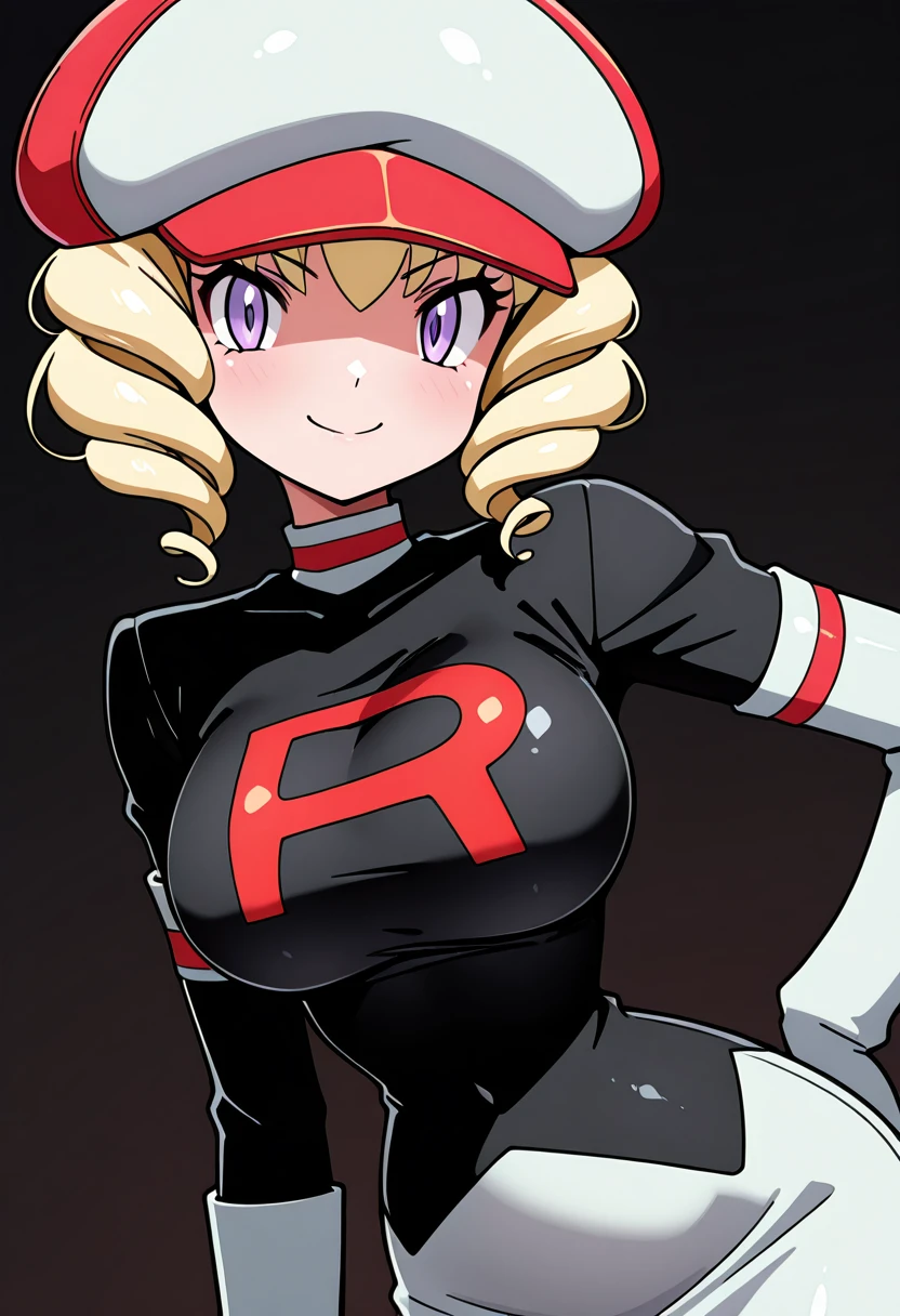 <lora:CassidyPkmn:0.7>, CassidyPkmn,1girl,solo,breasts,smile,large breasts,thighhighs,gloves,dress,jewelry,earrings,elbow gloves,makeup,crossed arms,lipstick,clothes writing,oekaki,red lips,team rocket,team rocket uniform,