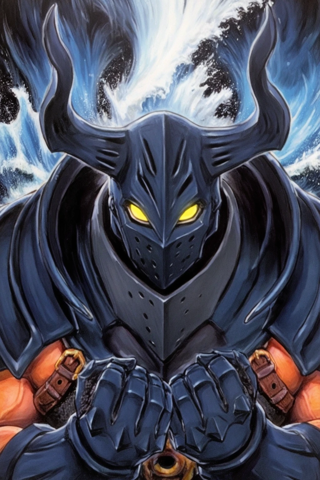 1boy, goblin slayer, helmet,, naked, no clothes, naked torso, inflated torso, in underpants, good quality, shows, bulges,