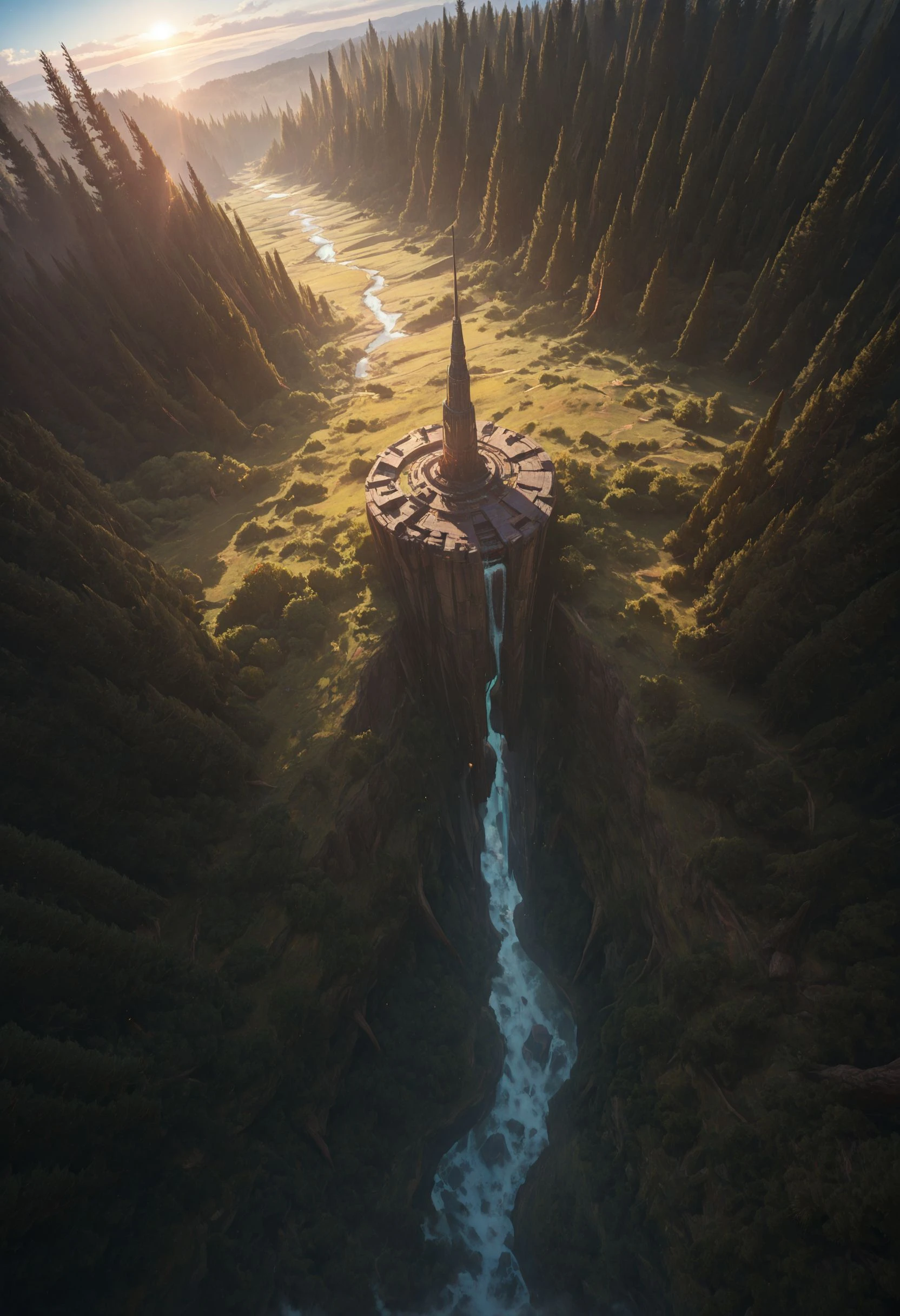 full shot, forest,beautiful sky, (skyscrapers), morning, epic landscape, desolate atmosphere, from above, photorealistic, masterpiece, 64k, UHD, ultra detailed, vivid colors, high quality, sharp focus