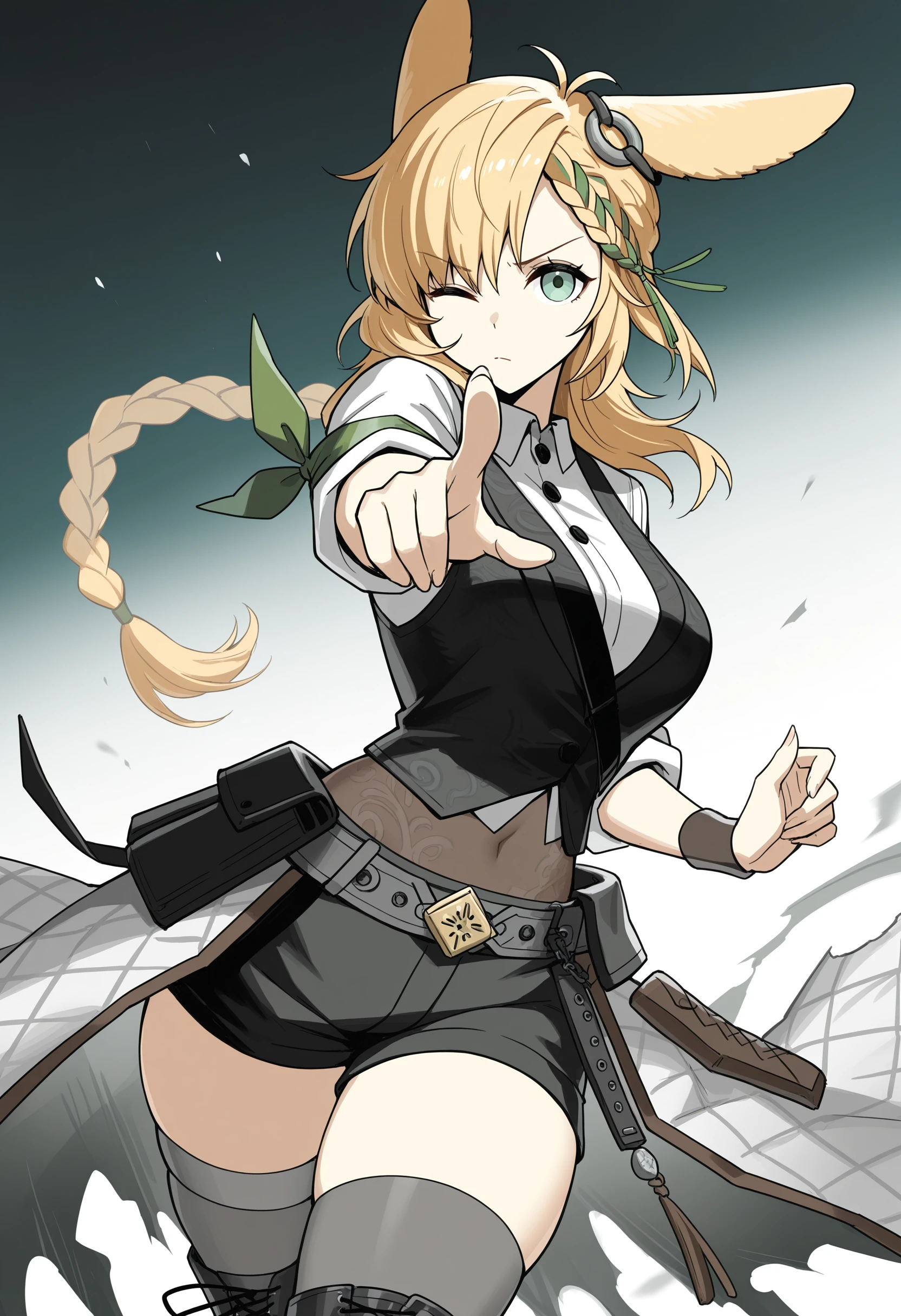 (blonde hair:1.4), blue eyes, low ponytail, letterboxed, 1girl, solo, breasts, japanese_clothes, cleavage, looking_at_viewer, jacket_on_shoulders, lips, upper_body, haori, collarbone, large_breasts