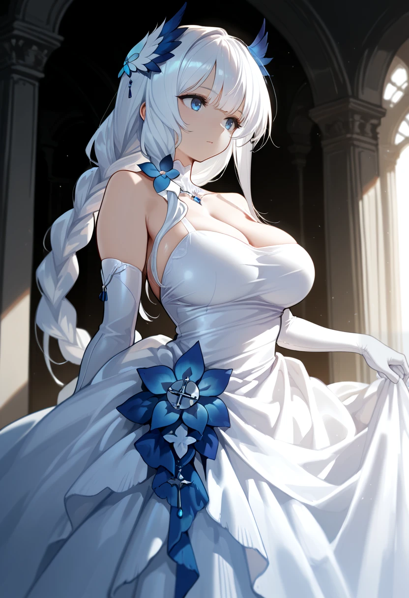 1 girl, upper body, single focus, ethereal beauty, White Queen-inspired gown, serene gaze, (snowy realm: 1.4), (endless white chessboard: 1.3), alabaster complexion, regal aura, [depth of field, ambient lighting, snow-covered foreground, endless white landscape background], Wonderland's White Queen, chessboard monarchy, snowy landscapes, (frozen river), (ivory castle: 1.2), intricate details, enhanced lighting.