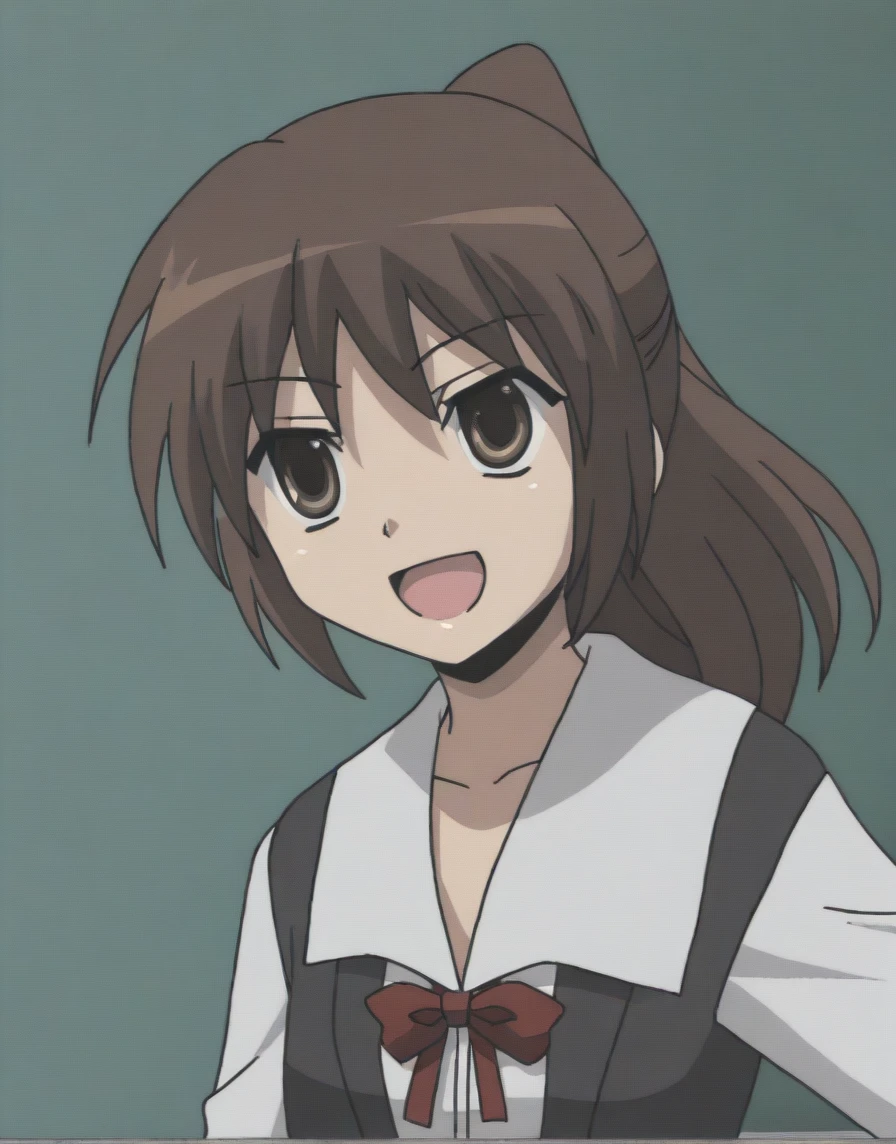 masterpiece，best quality，8k Illustration，Haibara Ai，Aoyama Gangsho style，Flowing hair，Smooth lines，best quality，The finest details，Brown hair blue eyes girl，Actress，Medium shot，The best background，Best quality，The brightest smile，Ultra Detailed，Best Illustration，The best shadow，Solitary，Uniforms, Black jacket，Light pink shirt inside, (jk brown skirt:1.2), Black knee socks, Looking at the audience, Put your hands behind your back，Small Breasts，The best costumes，A starry night as beautiful as a Van Gogh painting