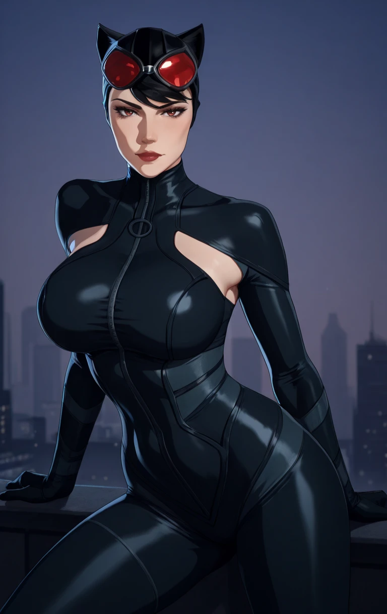 Masterpiece, Best quality, Ultra-detailed, ultra high resolution, (Masterpiece, Best quality:1.2), Jill Valentine (Resident Evil 5), 1girll, Solo, Blonde hair, tightsuit, right hand pulling down suit to expose breast, exposed breasts, pony tails, Breasts, Long hair, mitts, cleavage, Blue eyes, Boots, Lips, Center opening, Large breasts, thigh band, standing, Rooftop, skyscrapper, Cityscape, Ambition, tight costume, tight attire, huge tit, Buttock augmentation, Cocked buttocks, Fat buttocks, Wide hips, Fitness model