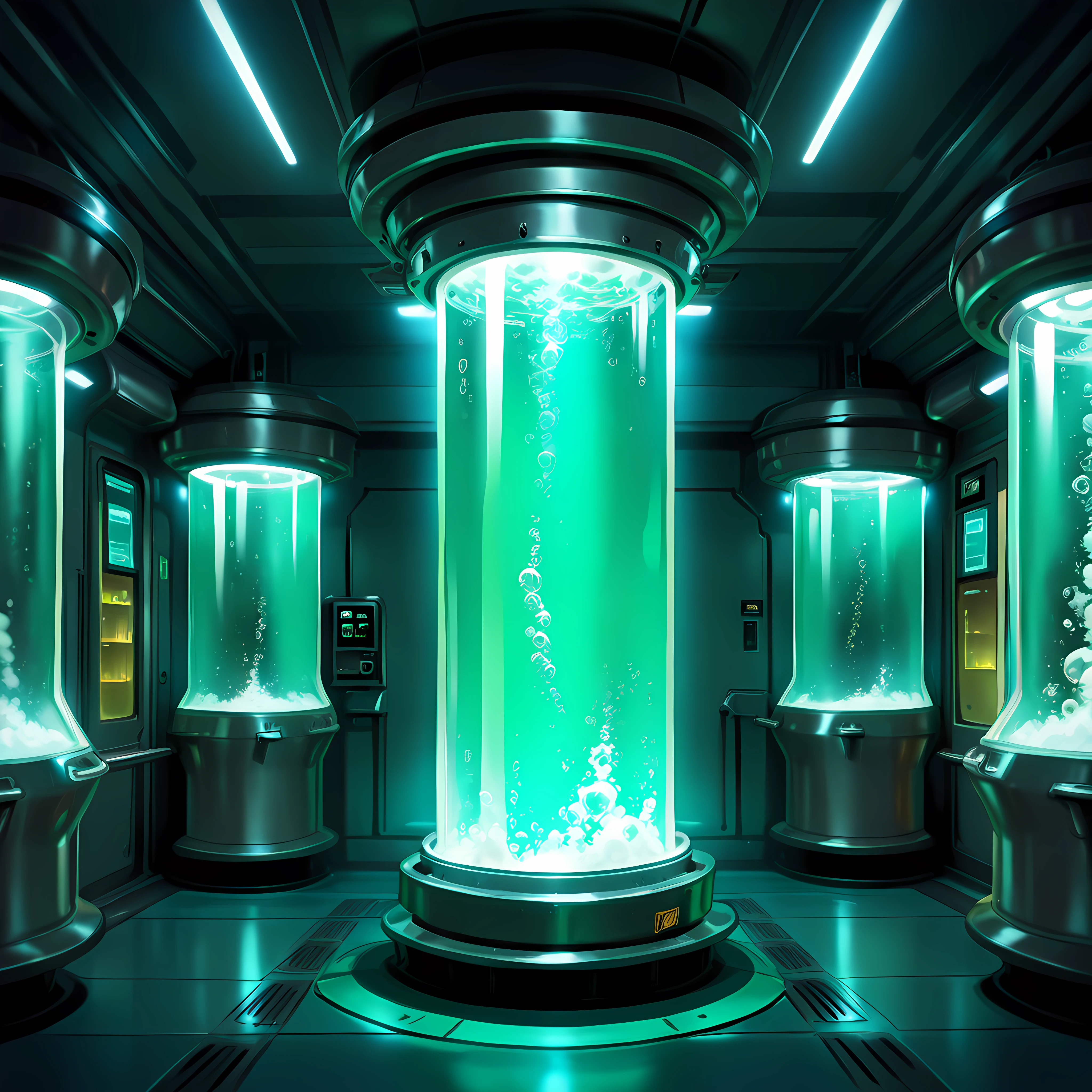 Masterpiece, newest, perfect quality, best quality, t4nk, stasis tank, air bubbles, no humans, scenery, indoors