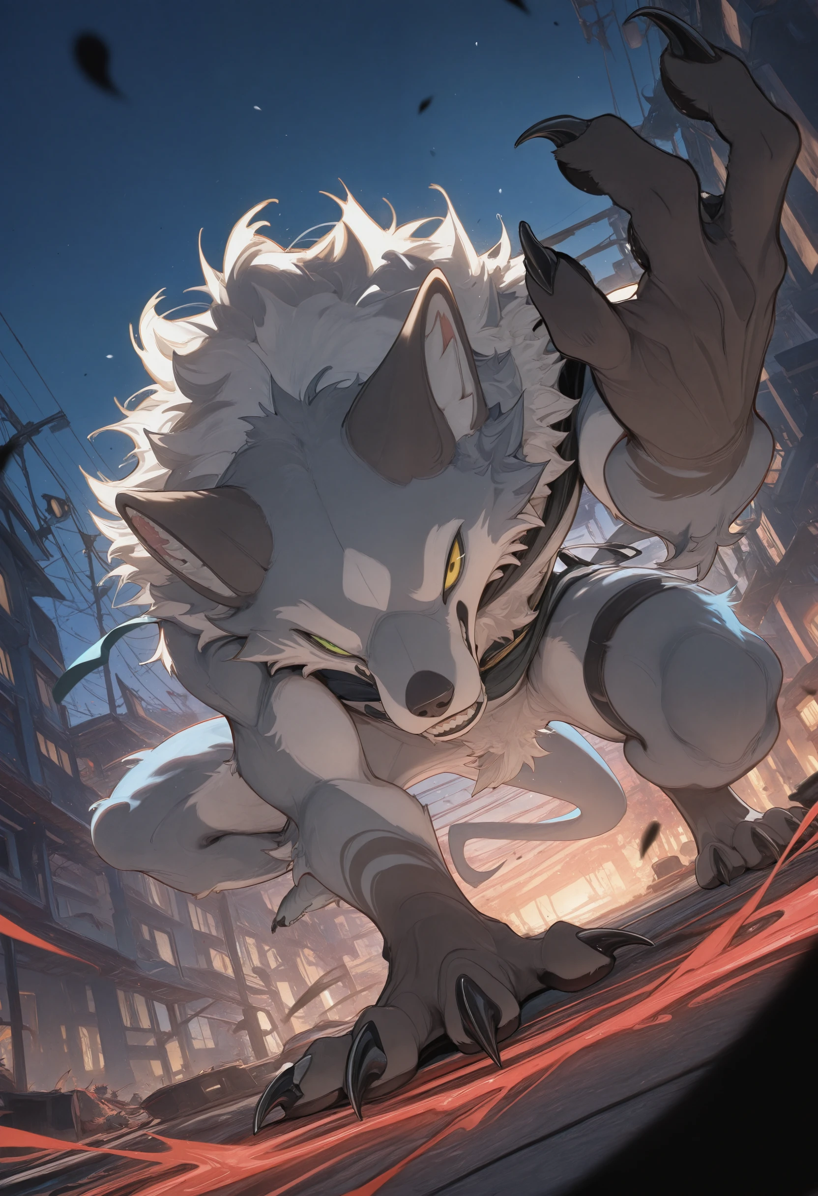 best quality, amazing quality, very aesthetic, absurdres, newest, by chiayeeee, solo, male focus, furry, 1boy, furry male, looking at viewer, teeth, claws, detailed background <lora:ChiaYeeeE_Artist_Style_Illustrious:1.2>