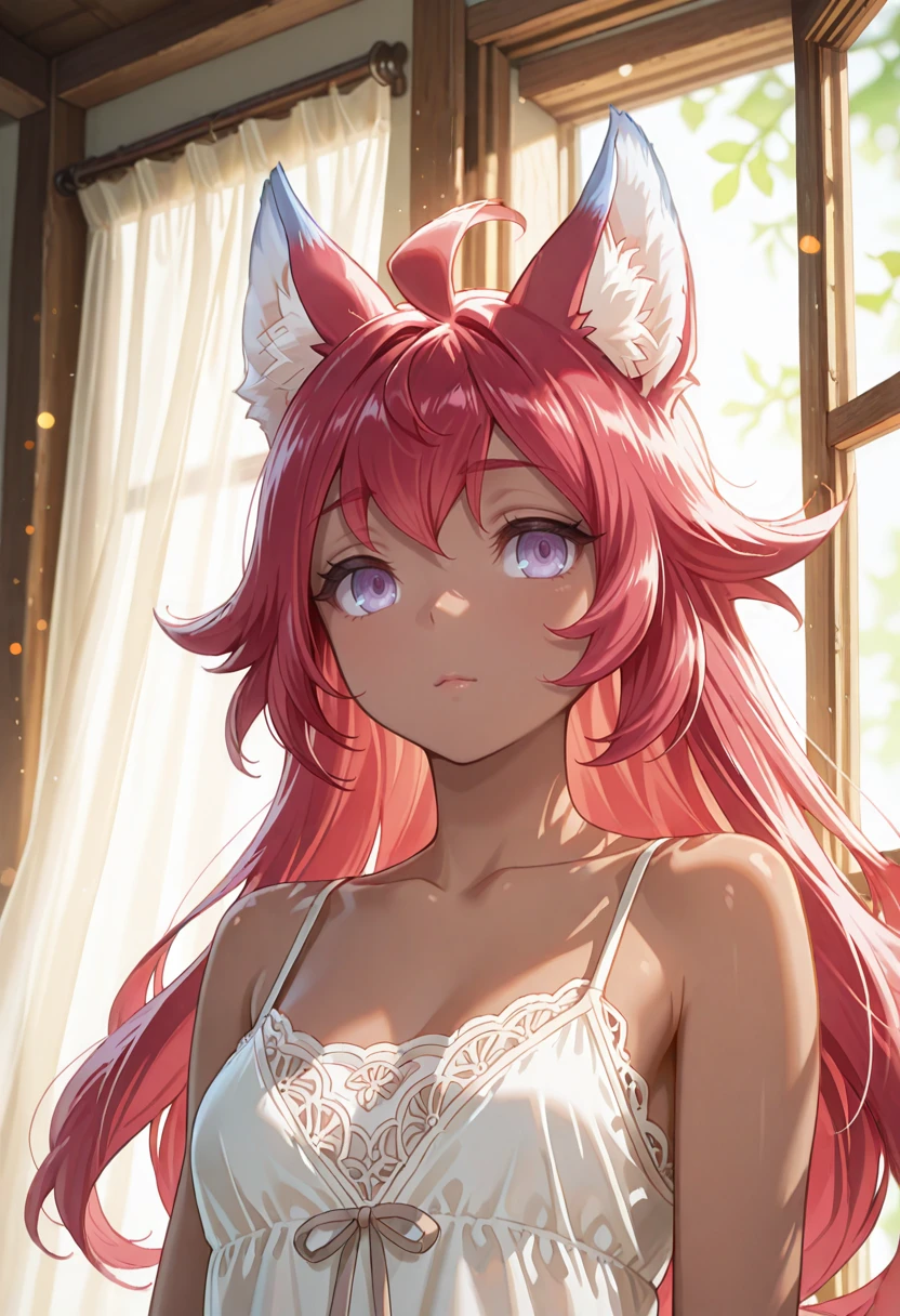 Girl with pink hair, - Purple eyes, Big, Plumeria,Definition of Hydes, ultra high definition