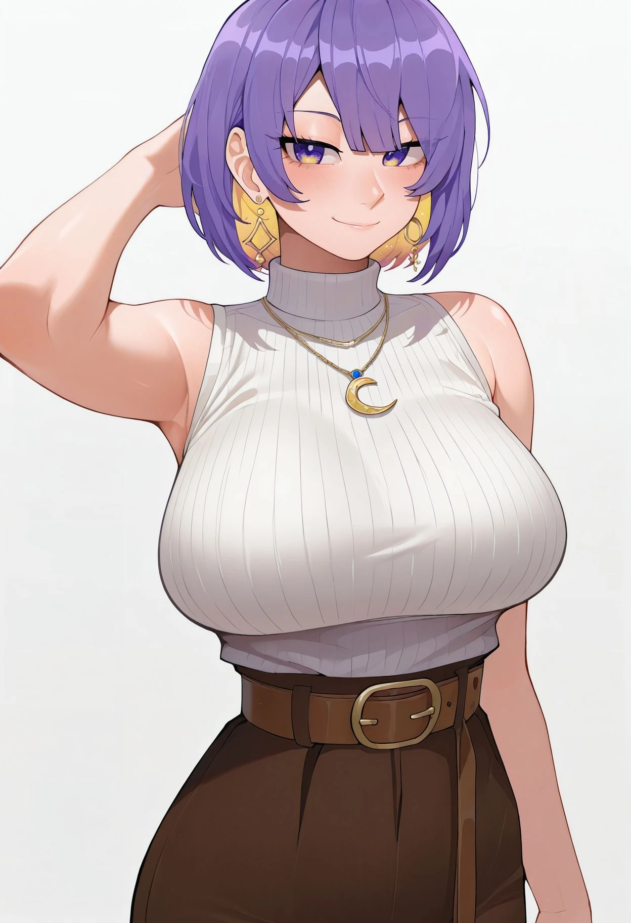 masterpiece, best quality, fiona frost, looking at viewer, large breasts, upper body, portrait, looking at viewer, seductive smile,put your hands behind your head, armpits, armpits visible, sweaty armpits, short hair, white hair, wearing army uniform