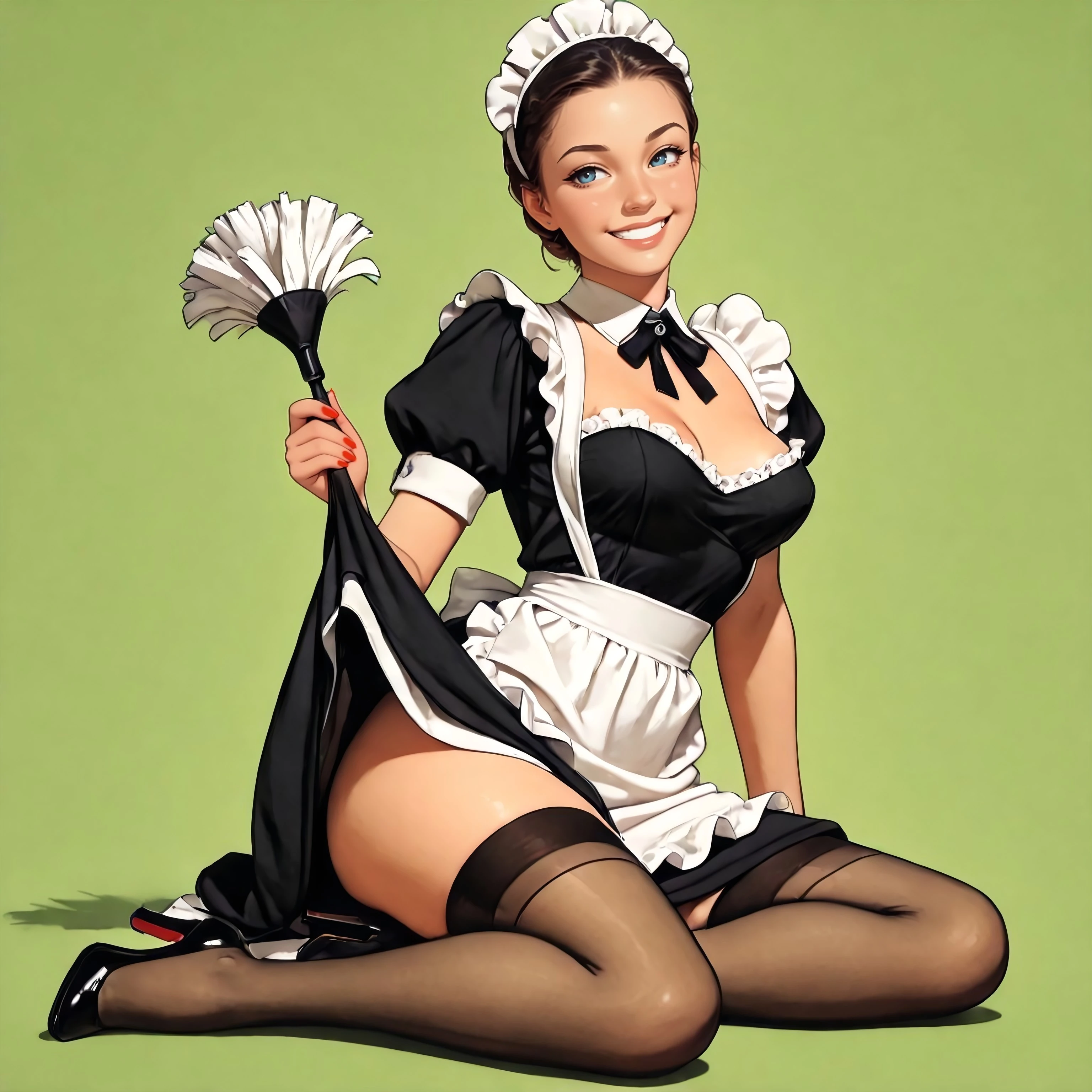 pin-up girl, african, nurse, holding a large syringe