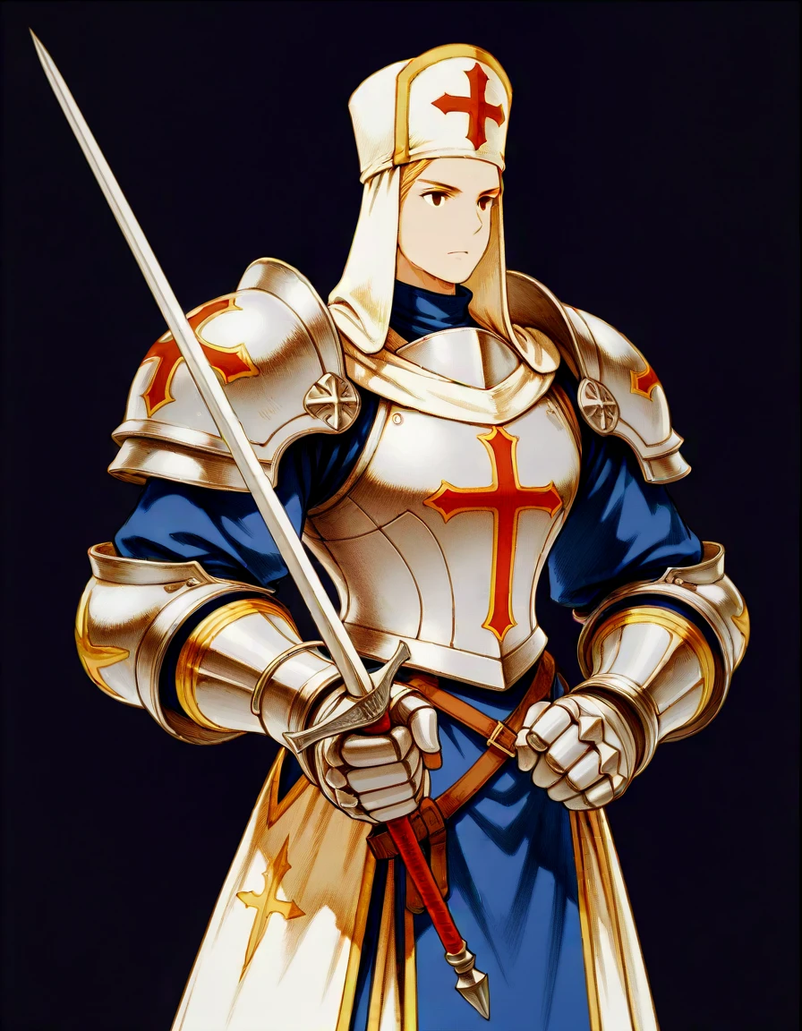 masterpiece, best_quality, very_aesthetci absurdres,
<lora:negXL:0.5> <lora:FFT_IL:1> fft,oil painting \(medium\),
, game cg,
, solo,1boy
portrait, holding weapon, fighting stance,
Cleric, muscular build, ornate silver armor, fantasy art,
black background,