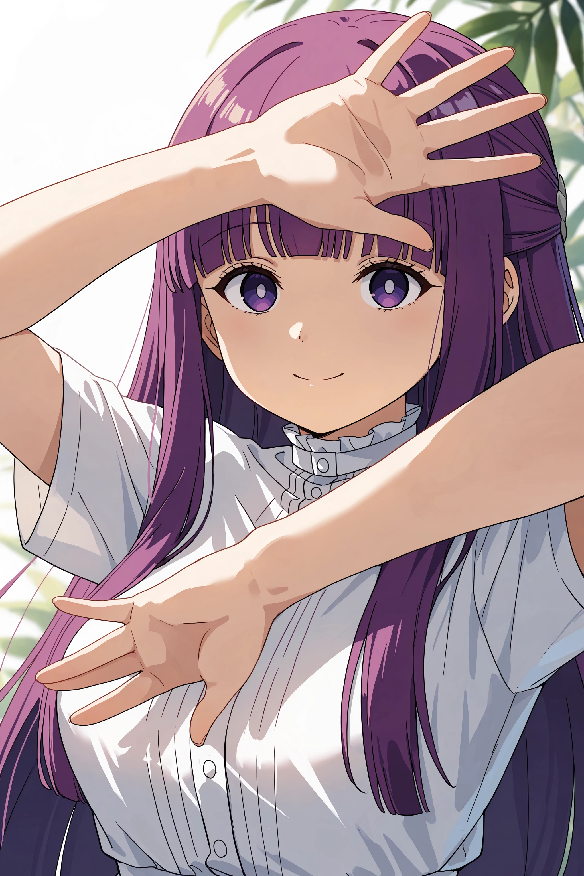 masterpiece, best quality, absurdres, safe
1girl, arm up, fern \(sousou no frieren\), smile
<lora:daisuke_il_1_d16:1>