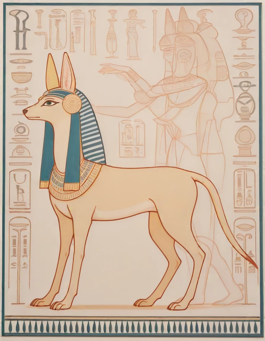 <lora:negXL:0.5>  >  masterpiece, best_quality, very_aesthetic, highres, absurdres, ultra detailed, 
 <lora:Egypt_IL:1>egypt, traditional media
animalization,   mural,  jewelry,