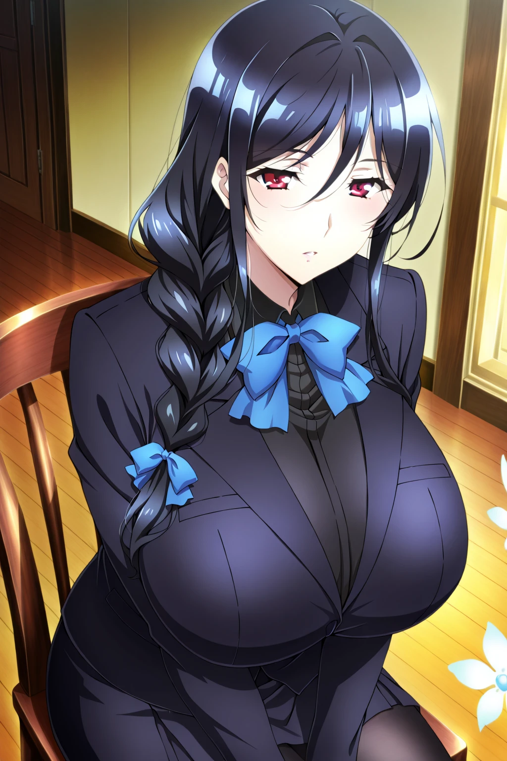 (solo:1.4), (1girl:1.4), Minamoto no Raikou, standing, in collared shirt wearing, (huge breasts:1.3)