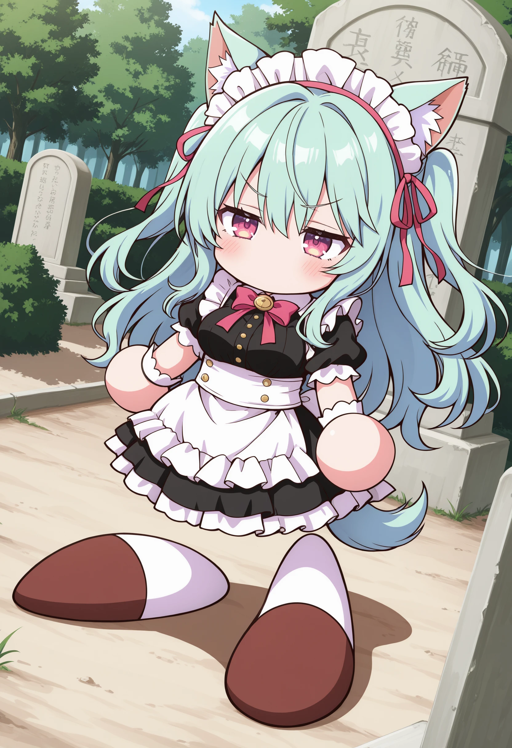 1girl,(sho \(sho lwlw\):0.7),(toosaka asagi:0.5),(sincos:0.3),solo,
masterpiece, best quality, newest, absurdres, CG, anime, source anime, illustration,
maid, maid headdress,medium breasts,
pawapuro , chibi ,no mouth,blush,full body , <lora:pawapuro_Illust_v3:1.2>
dutch angle, looking ahead, aqua hair, pink eyes,disdain, cemetery, shiny hair,