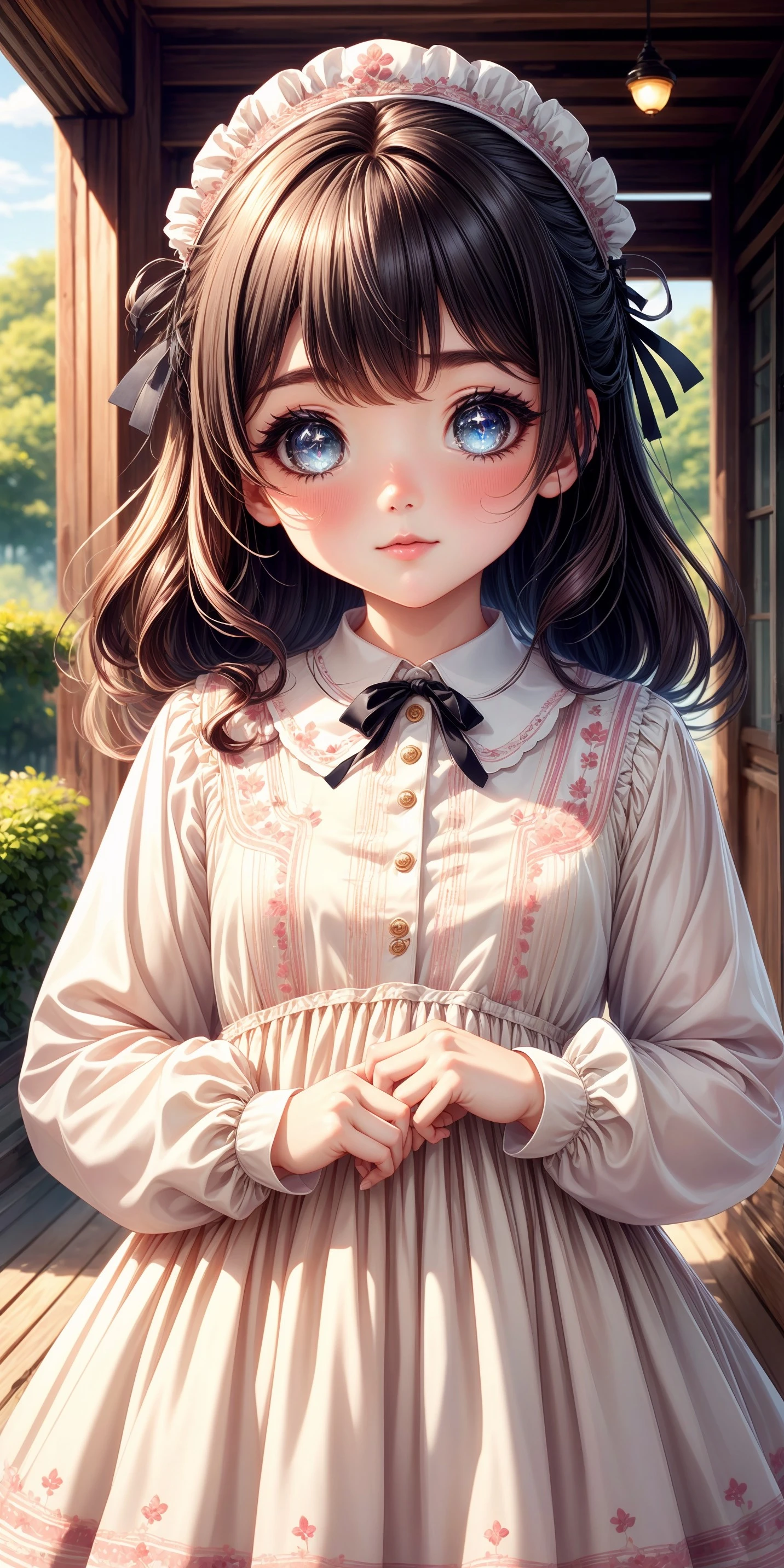 (front facing, facing viewer) 1girl, big sparkling eyes, blush, full face blushing, gunne sax dress, long collared embroidered gunne sax dress, puffy long sleeves, empire waist, <lora:more_details:0.7>, <lora:scene_:0.5>, <lora:FashionComplexityEnhancerLORAv1:0.4>, <lora:85b3289b-543e-44b7-8dc1-34a8073fda9f:0.6>, <lora:f7d08feb-f21d-42d0-9ef1-a9481867524d:0.3>, <lora:96073874-f082-4683-942e-601cecac5c40:0.3>, <lora:5844635f-c9c3-4f9e-85c4-d0d40f201159:0.3>, <lora:dde4416e-9f24-48d4-a965-d989baea5d73:0.2>, ,