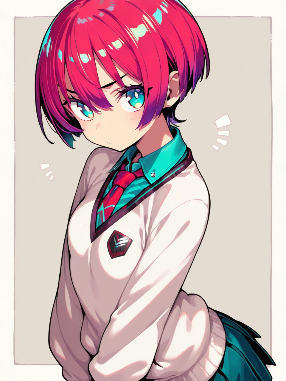 masterpiece, best quality,
1girl, Amate Yuzuriha,solo,pleated skirt,school uniform,green skirt,blue skirt,short hair,looking at viewer,long sleeves,upper body
